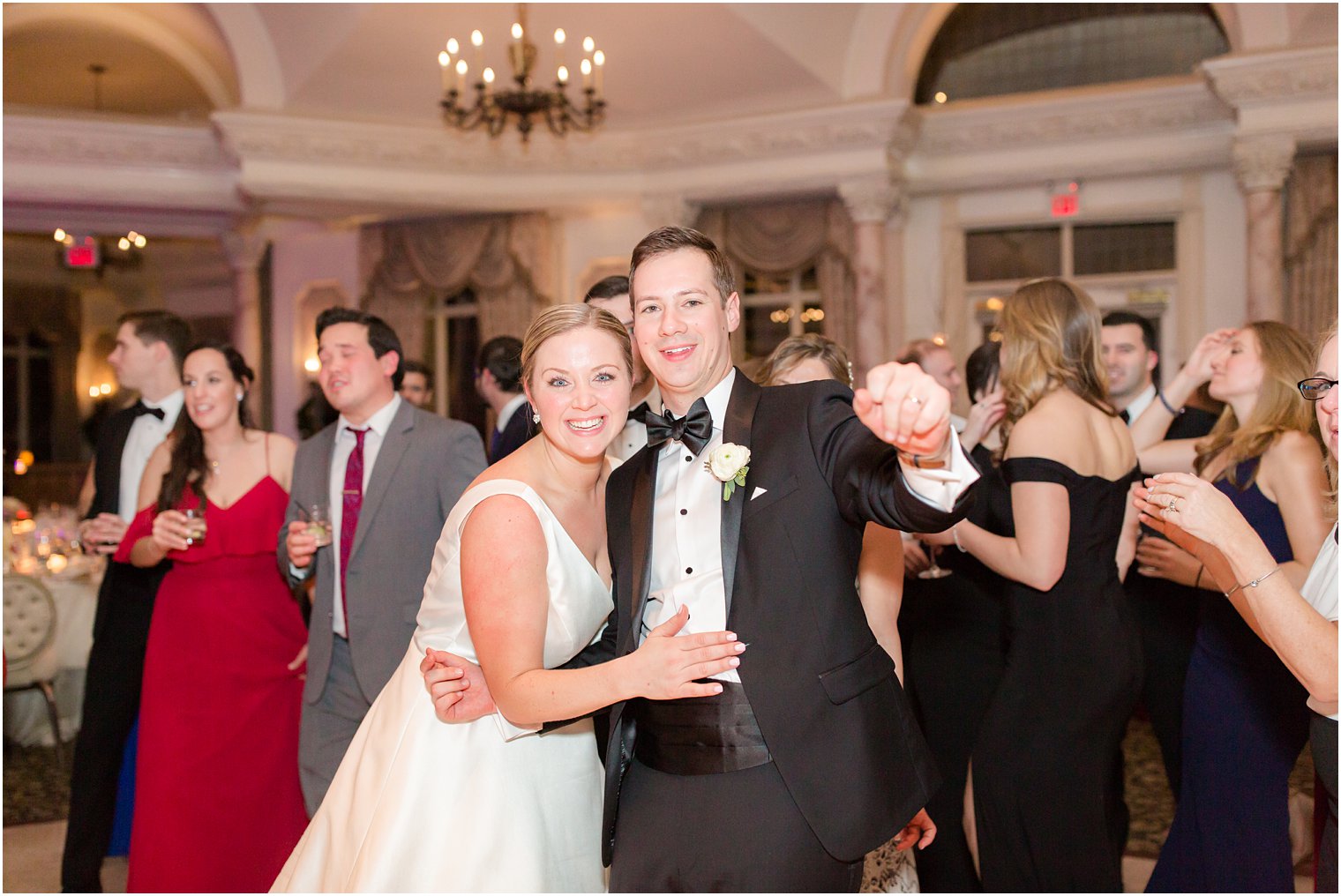 bride and groom at wedding reception at Pleasantdale Chateau