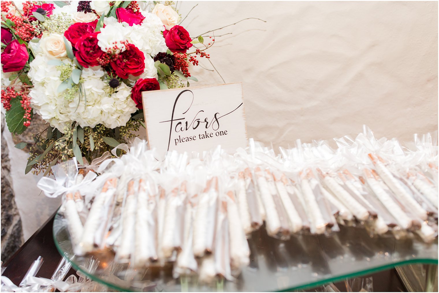 chocolate covered pretzels as wedding favors