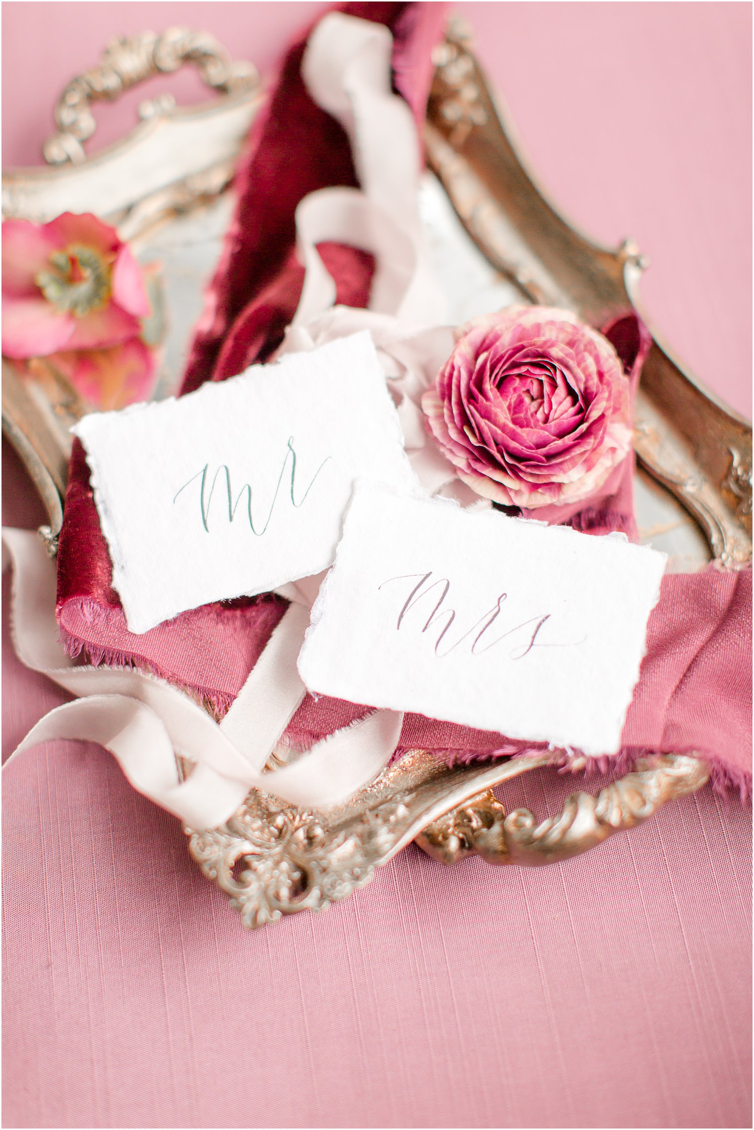 Mr and Mrs seating cards with calligraphy