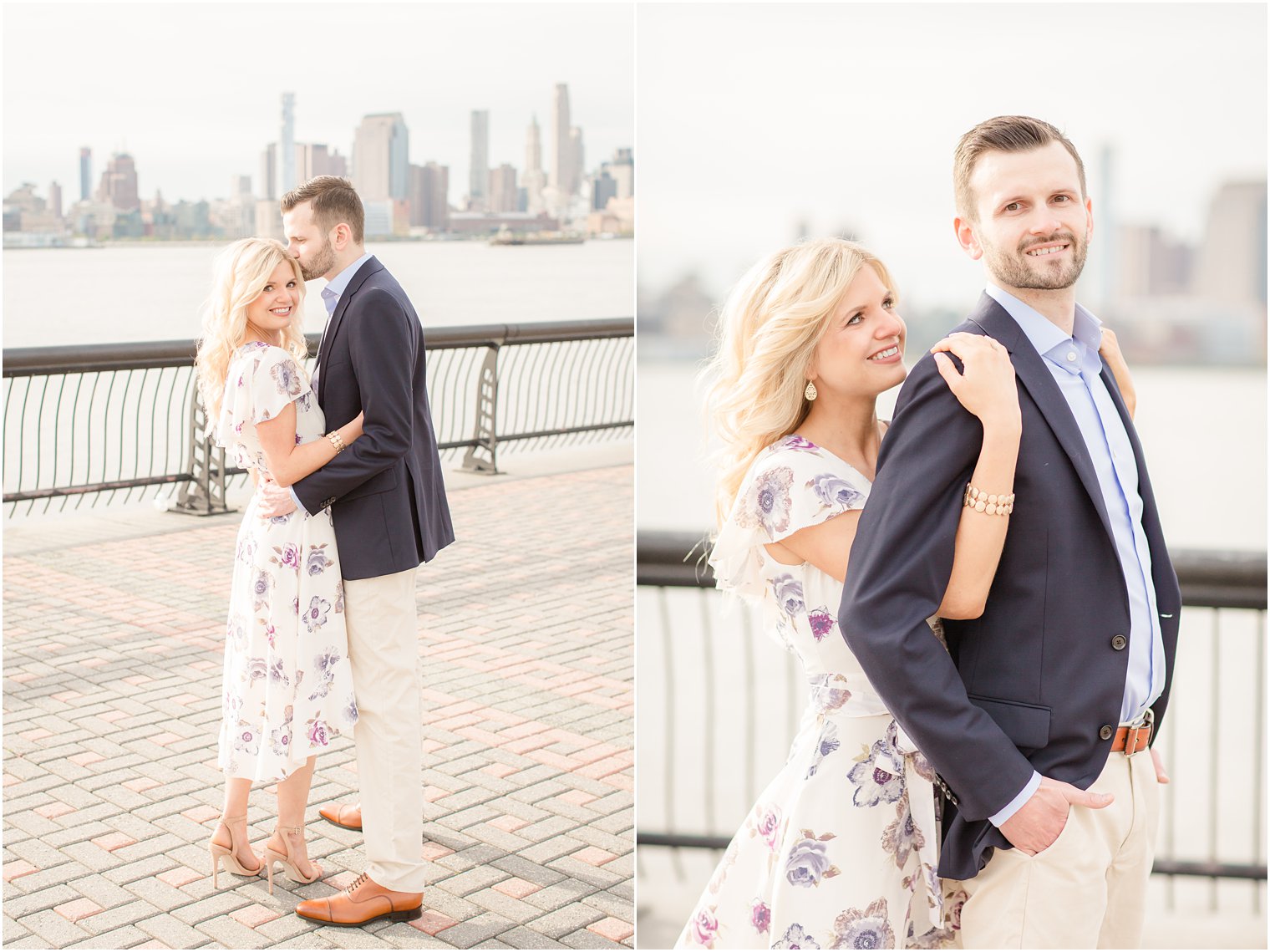 Hoboken skyline engagement photo in the spring