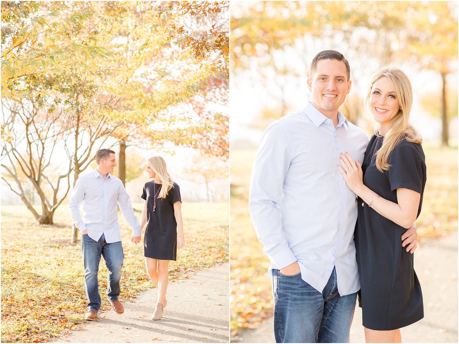 Liberty State Park Engagement Session with fall foliage