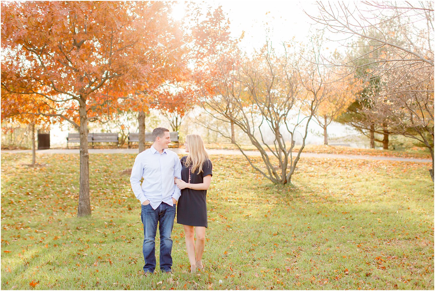 Engagement session with fall foliage