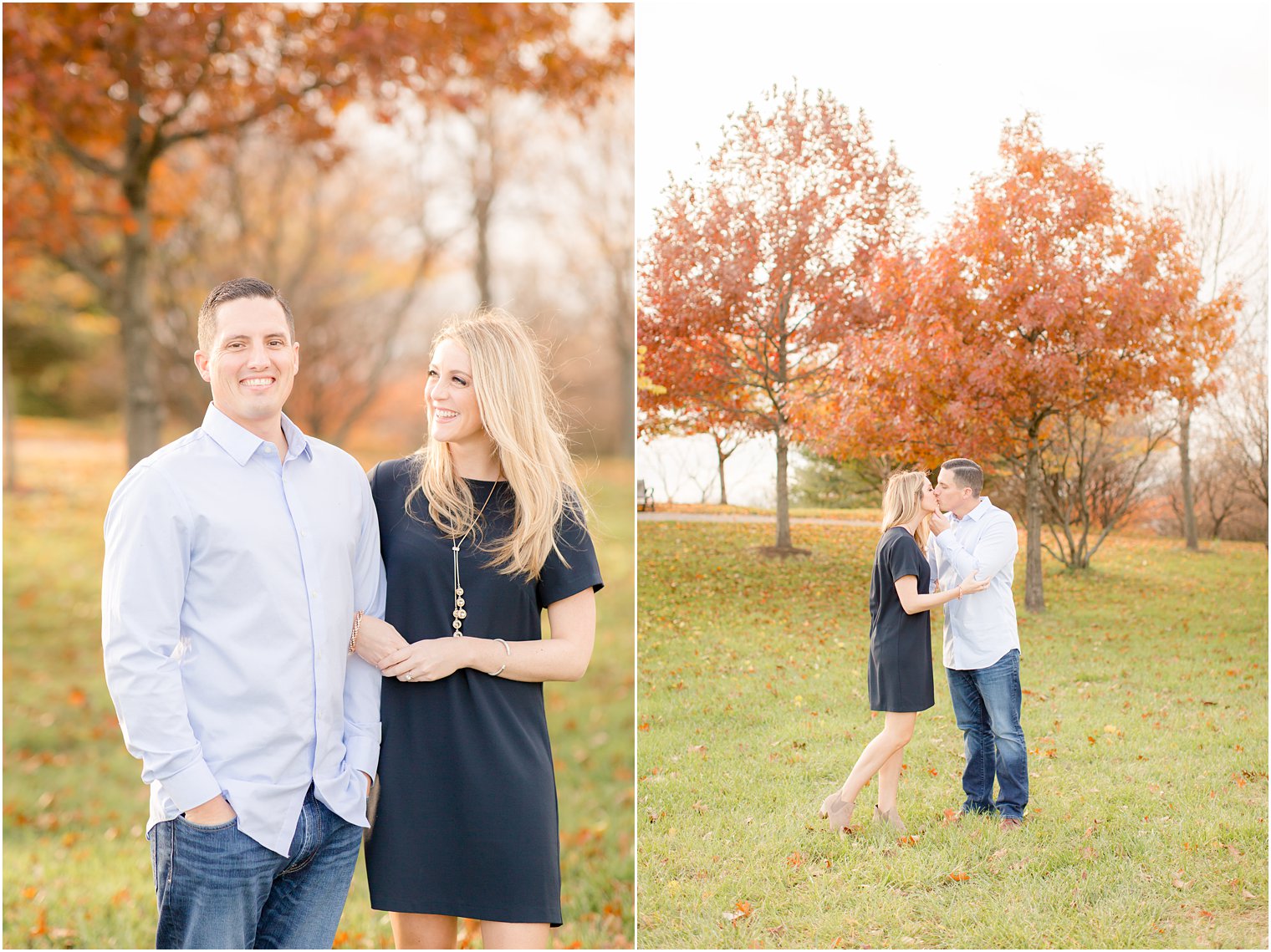 Engagement session with fall foliage at Liberty State Park