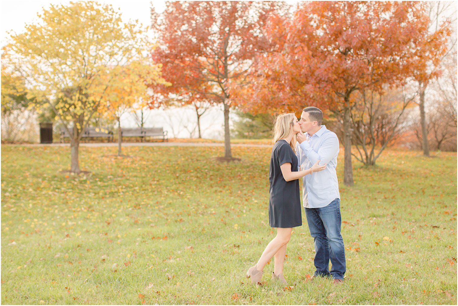 Romantic engagement photo at Liberty State Park