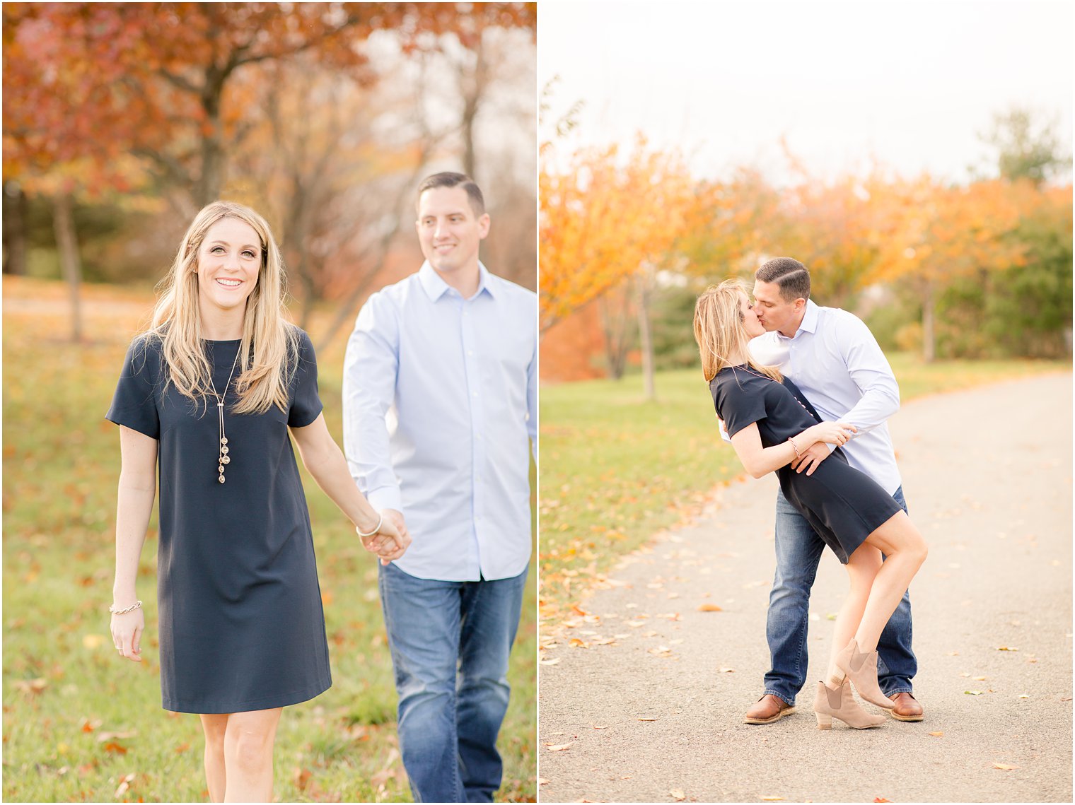 Engagement session with fall foliage at Liberty State Park