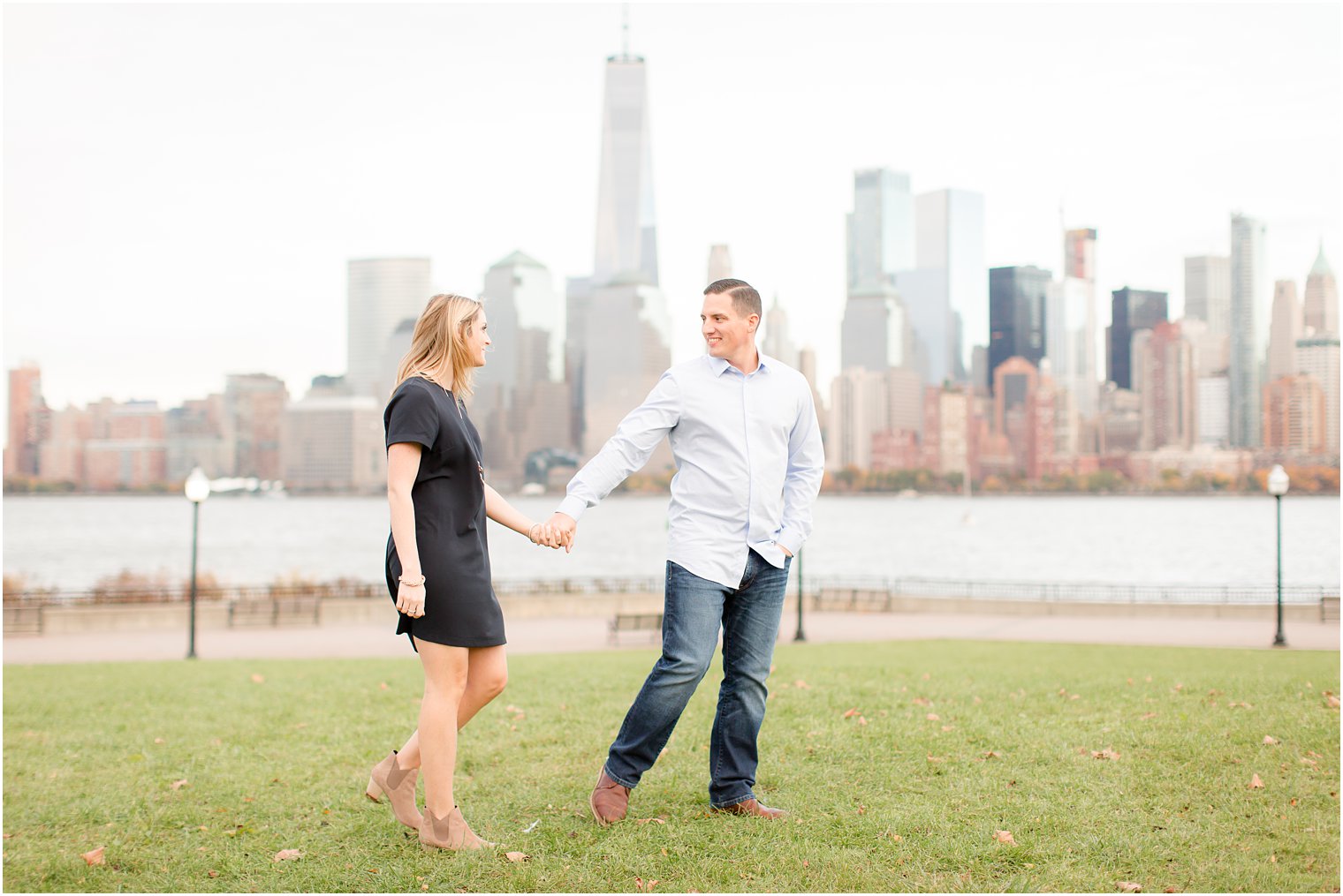 Engagement photos with NYC skyline in Jersey City