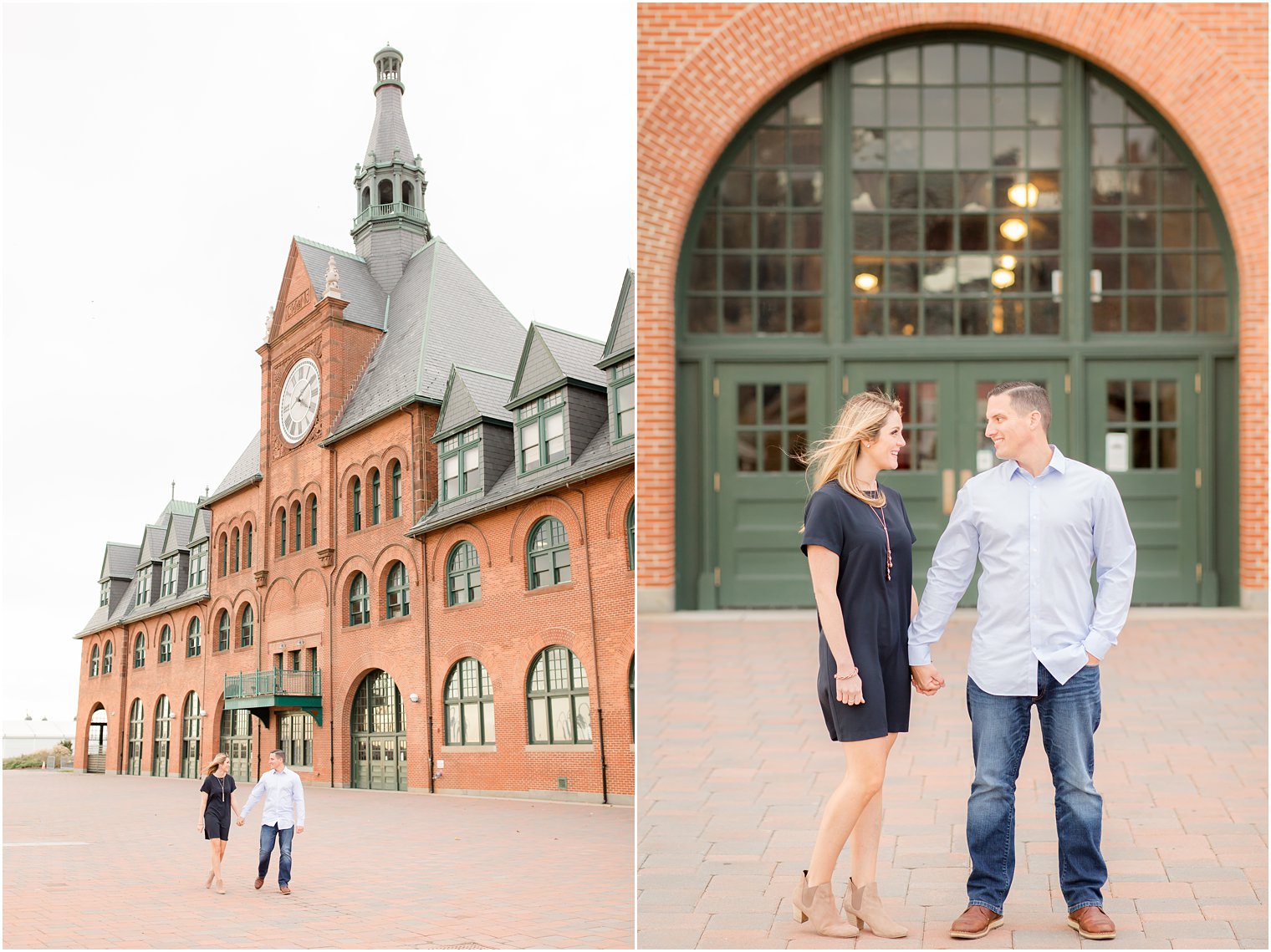 engagement photos at train station at Liberty State Park