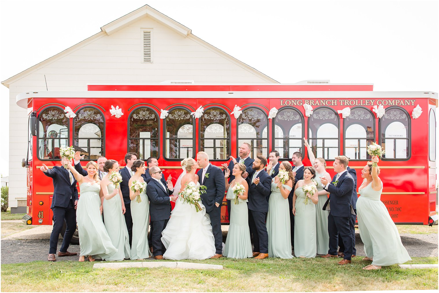 Wedding party with Long Branch Trolley