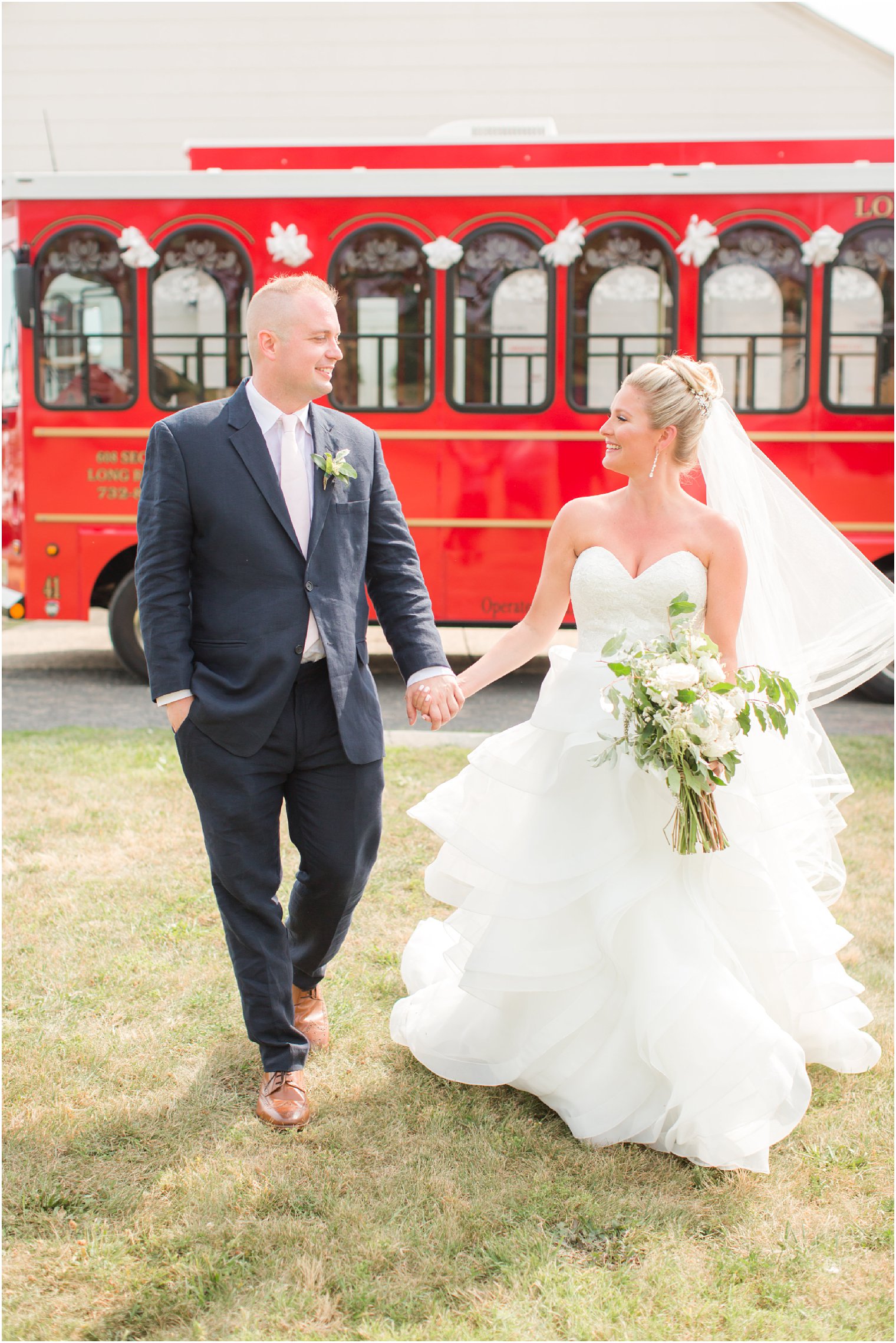 Candid photo of bride and groom