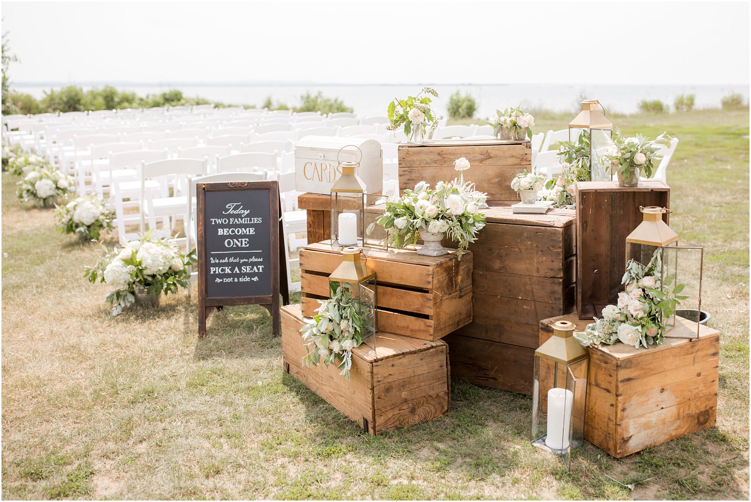 Wedding ceremony decor at Sandy Hook Chapel