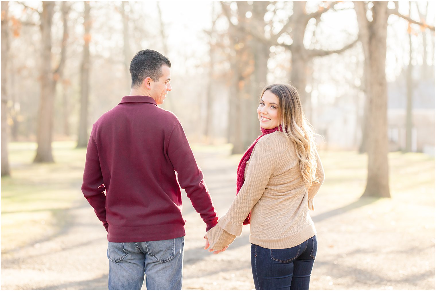 Fall engagement photos at Allaire State Park in Wall