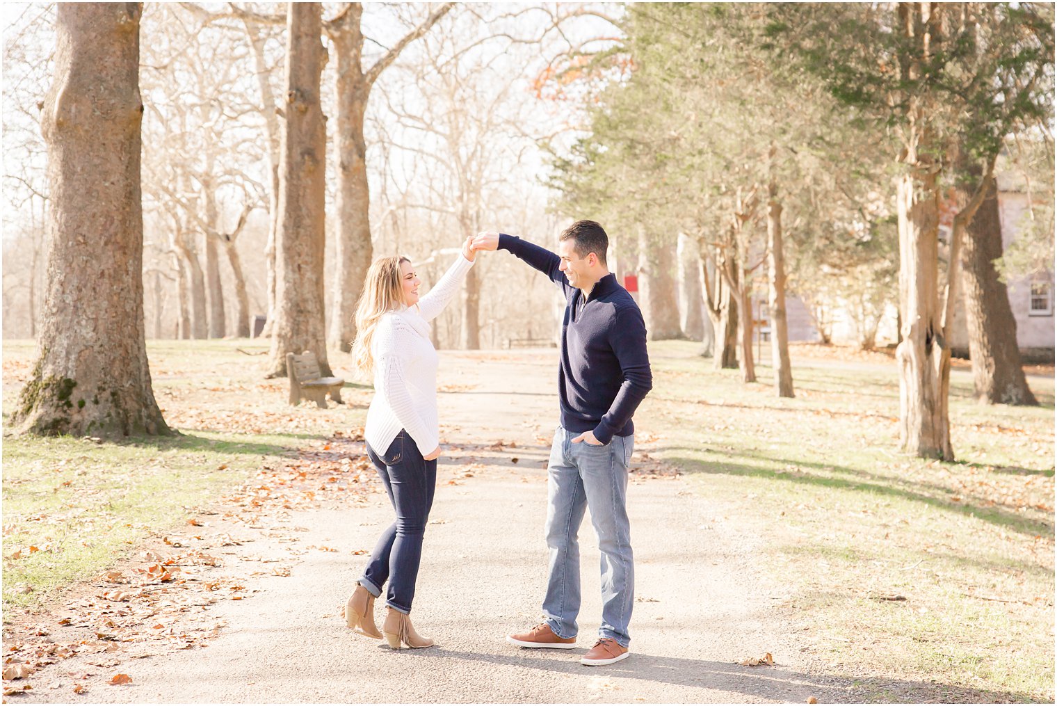 Candid engagement photos at Allaire State Park