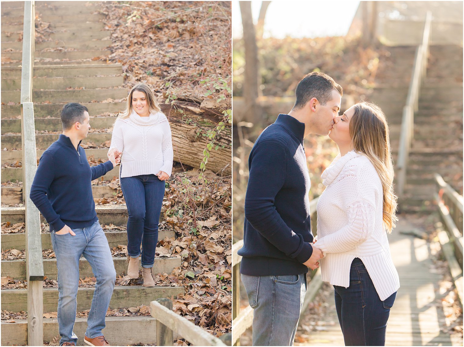 engagement photos in the woods at Allaire State Park