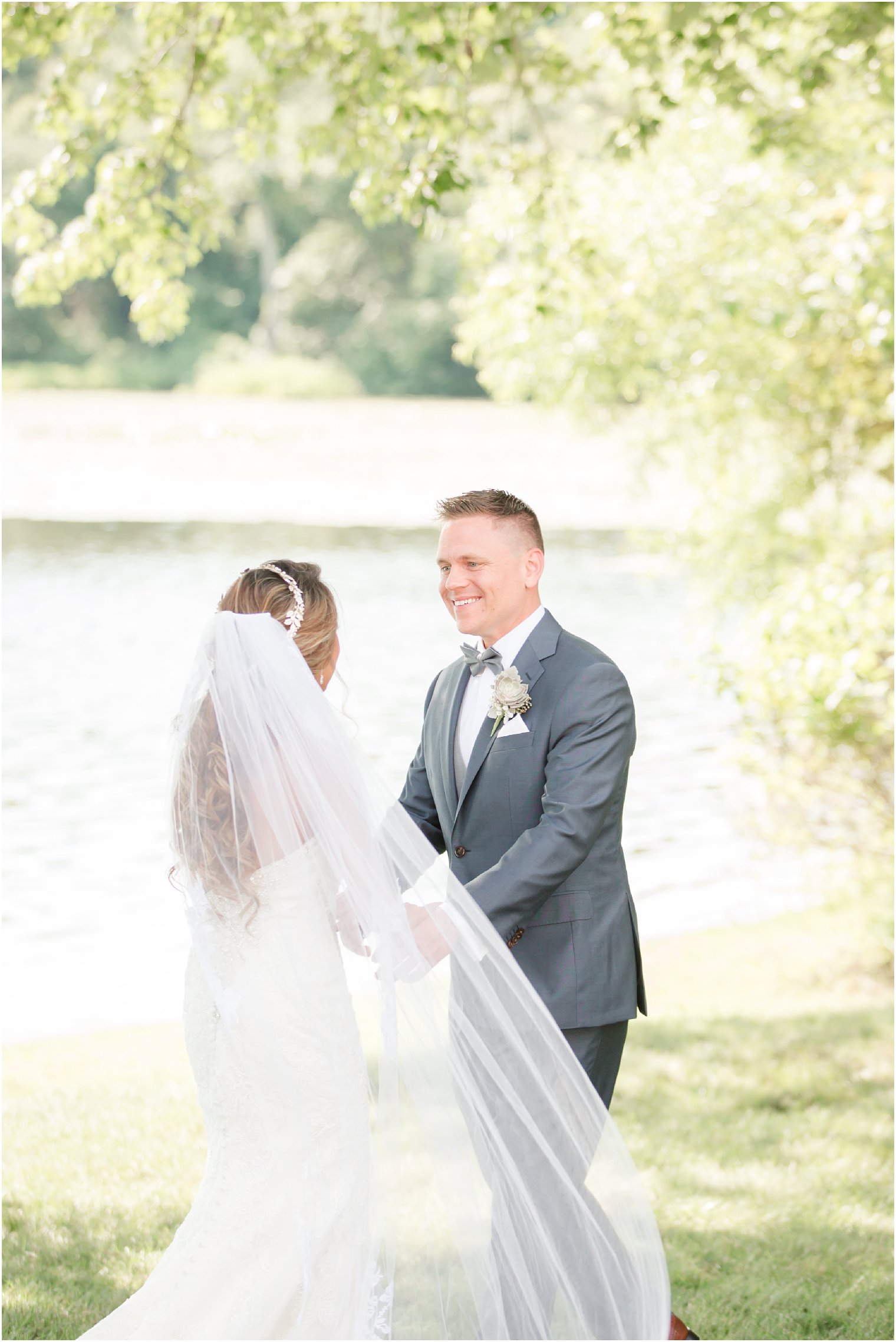 bride and groom share first look at Indian Trail Club