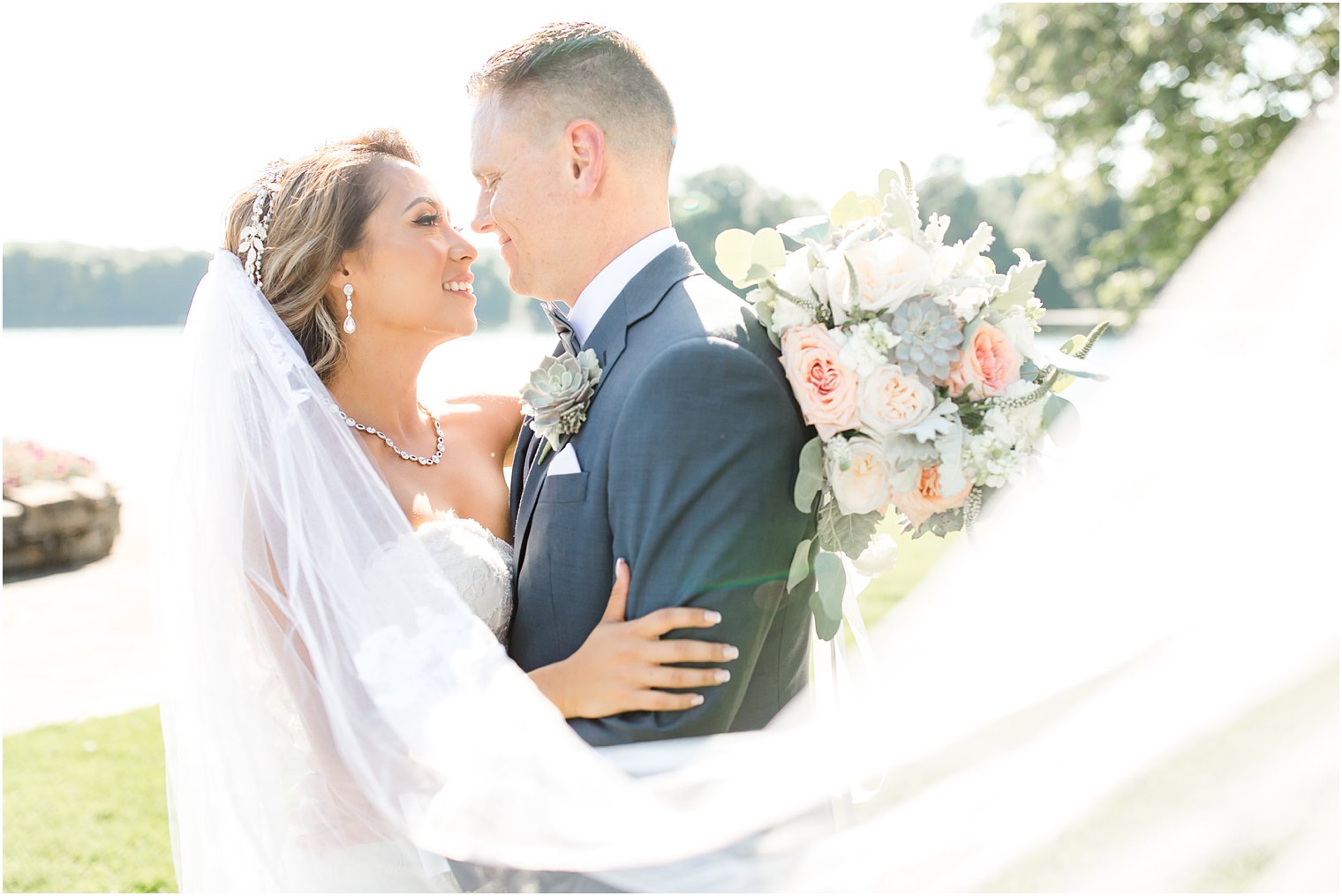 bride and groom portrait session on a sunny day at Indian Trail Club