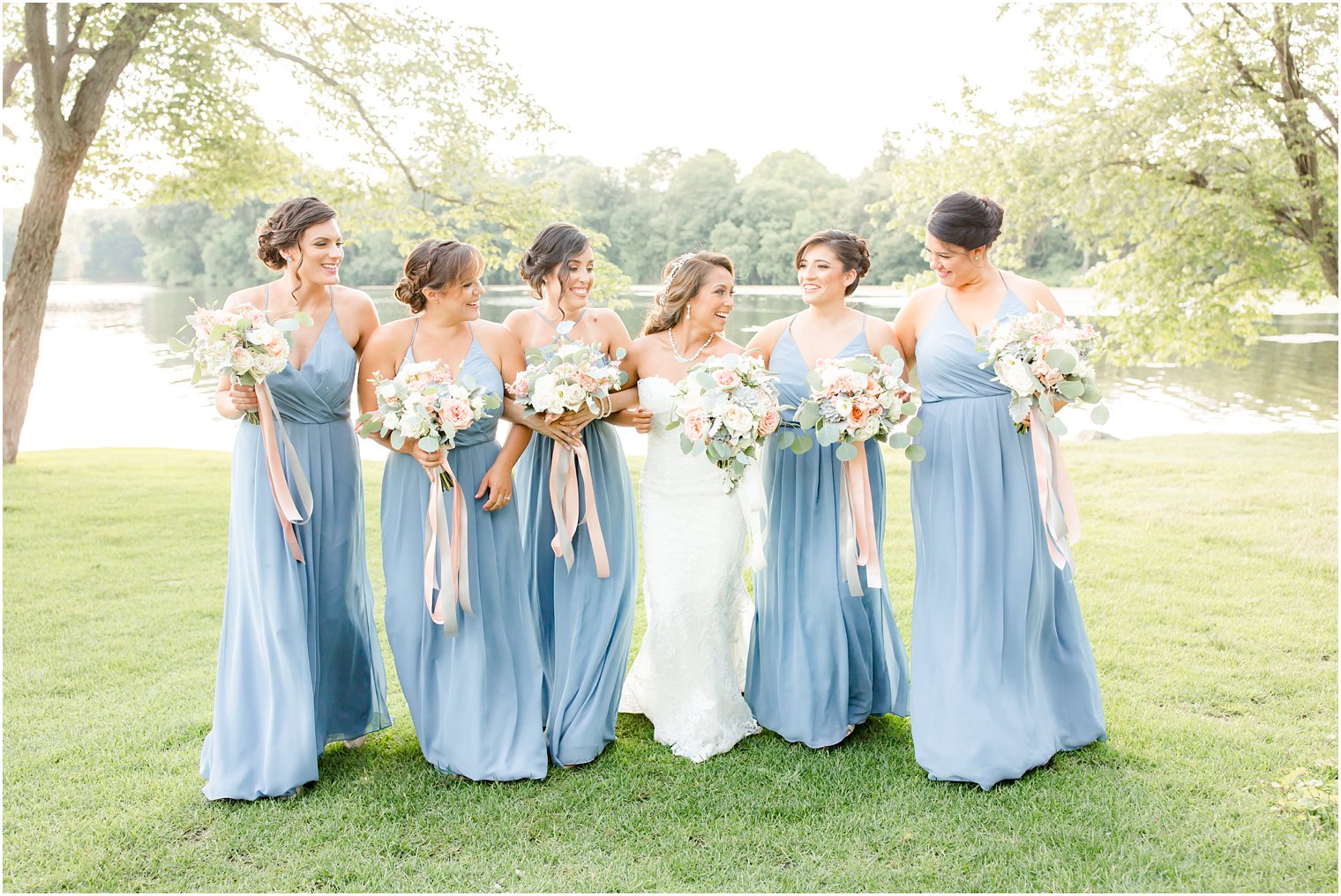 bridesmaids wearing Bill Levkoff dresses