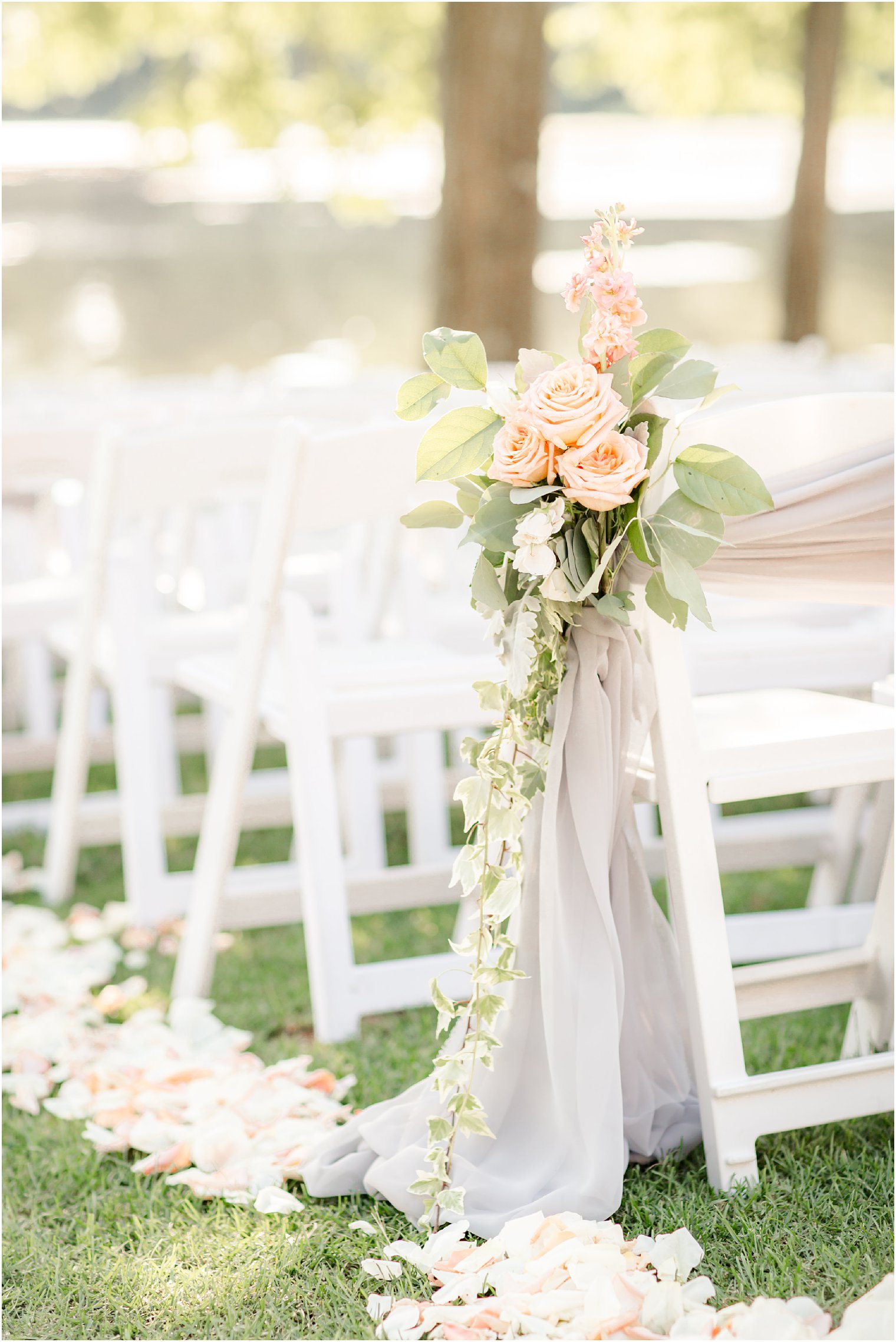 wedding ceremony decor with florals at Indian Trail Club