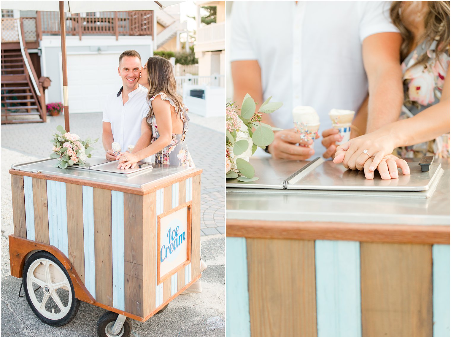 engagement session with ice cream and beautiful florals
