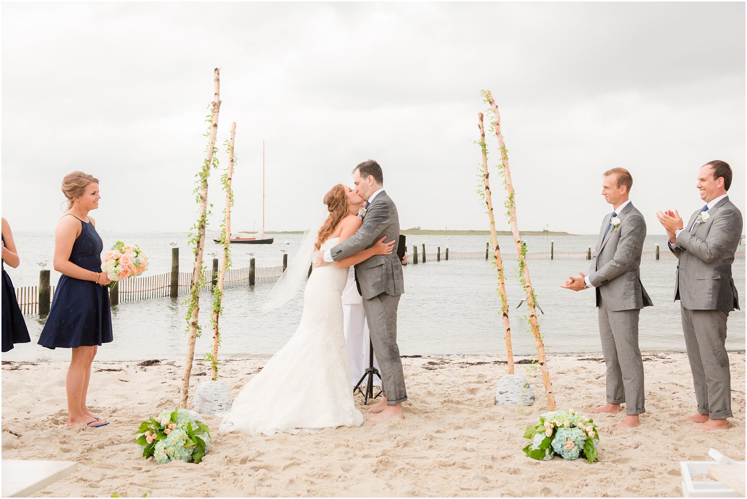 Outdoor beach ceremony at Brant Beach Yacht Club on Long Beach Island