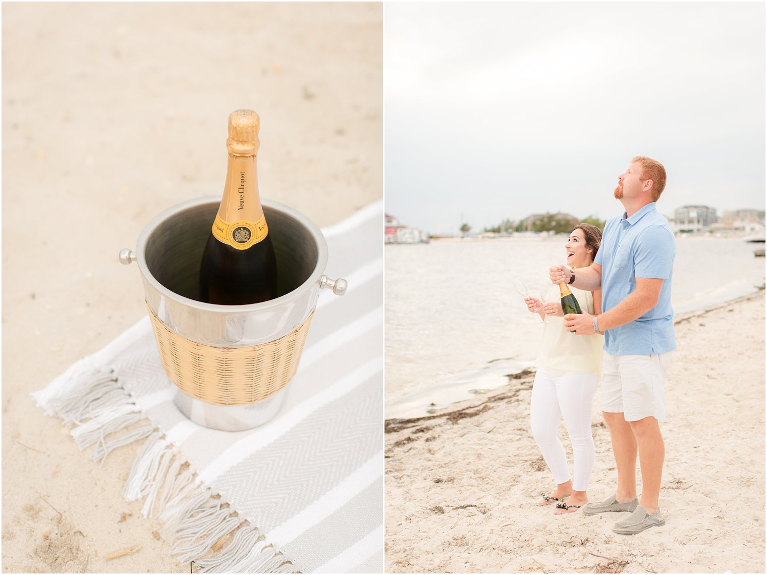 engagement session with champagne
