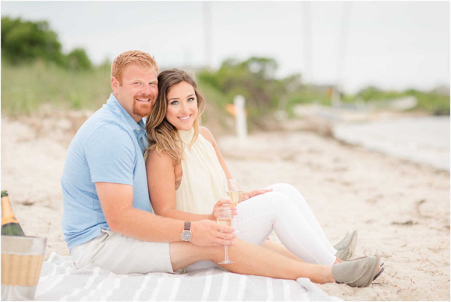 engagement photos with champagne in Lavallette NJ 