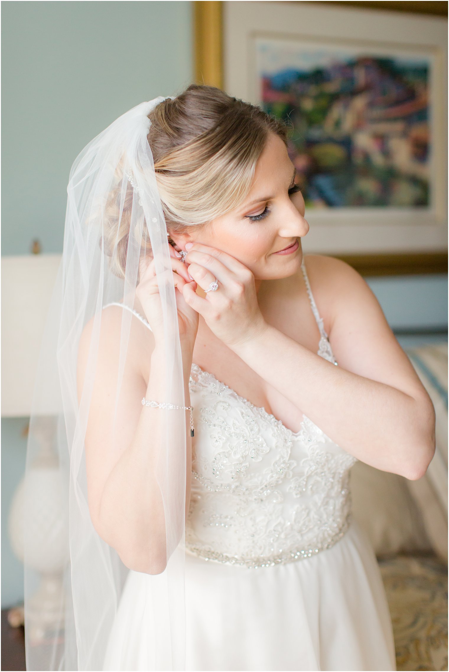 Classic bride getting ready on wedding morning