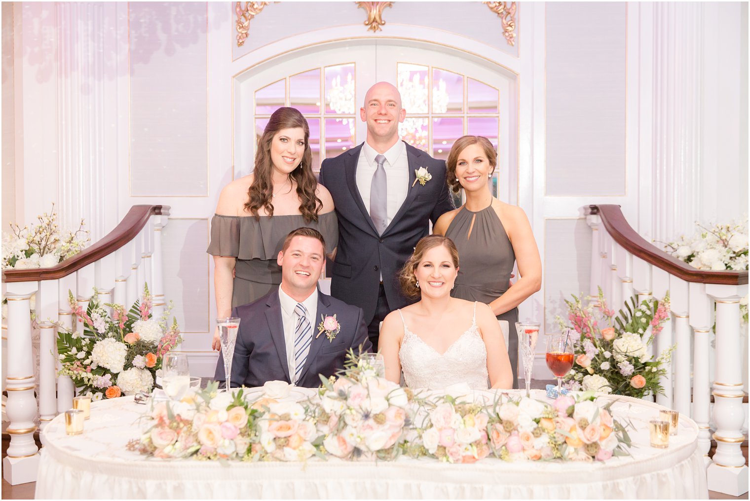 Bride and groom with best man and maids of honor at The Mill Lakeside Manor