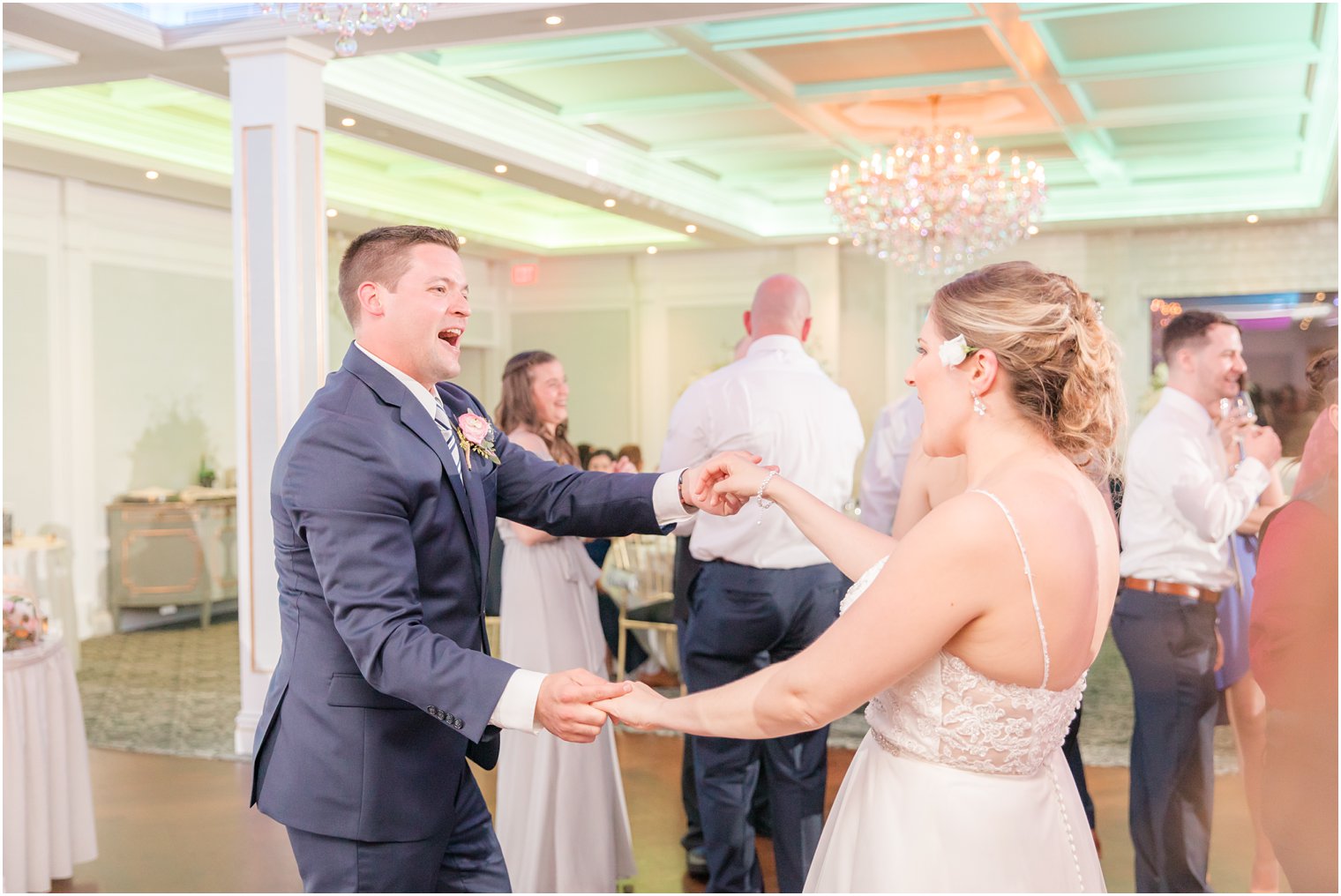 Bride and groom dancing during wedding reception at The Mill at Lakeside Manor in Spring Lake NJ