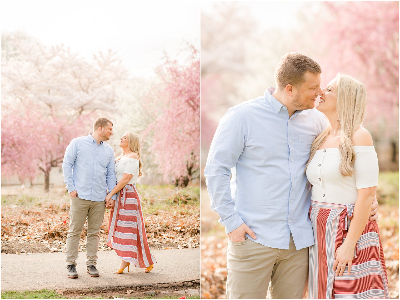 Spring Cherry Blossom Engagement session photos at Branch Brook Park by Idalia Photography