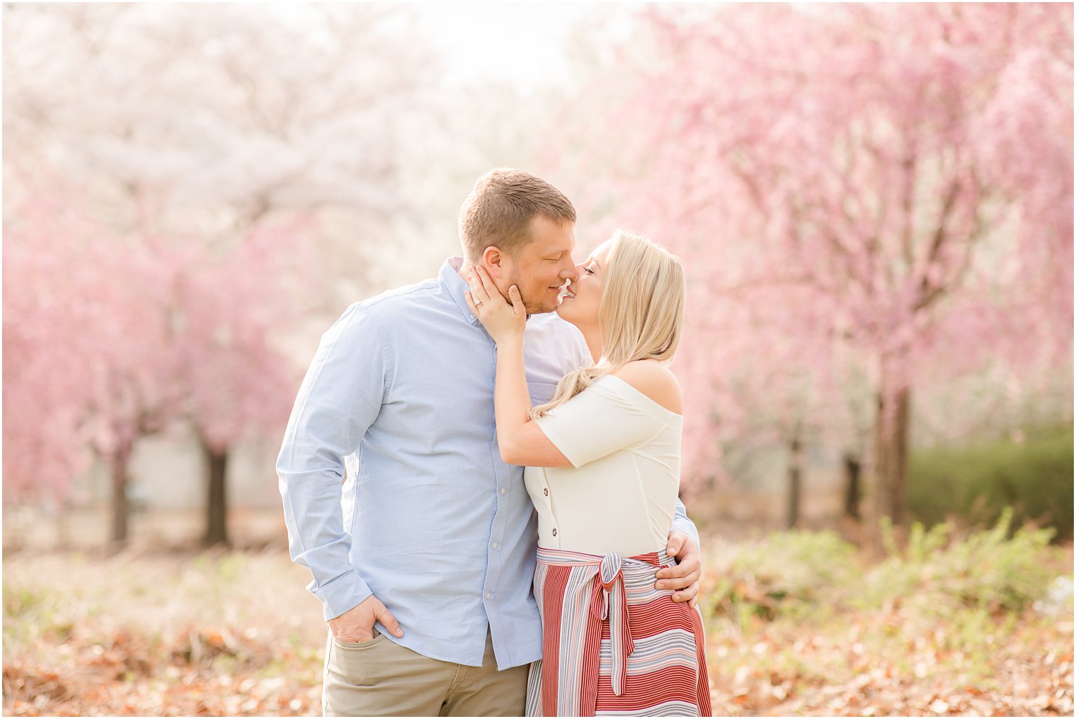 Spring Cherry Blossom Engagement session photos at Branch Brook Park by Idalia Photography