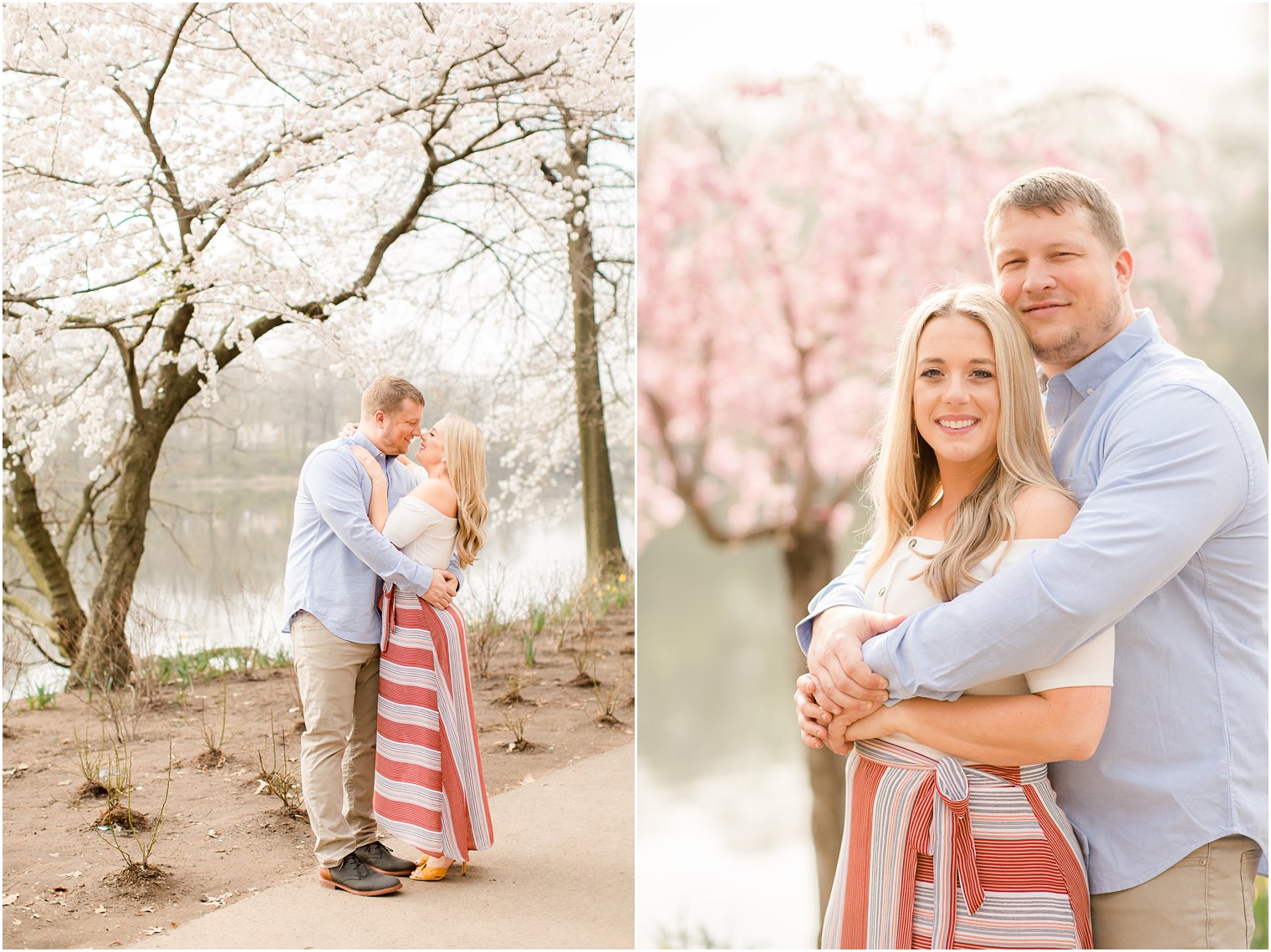 Spring Cherry Blossom Engagement session photos at Branch Brook Park by Idalia Photography