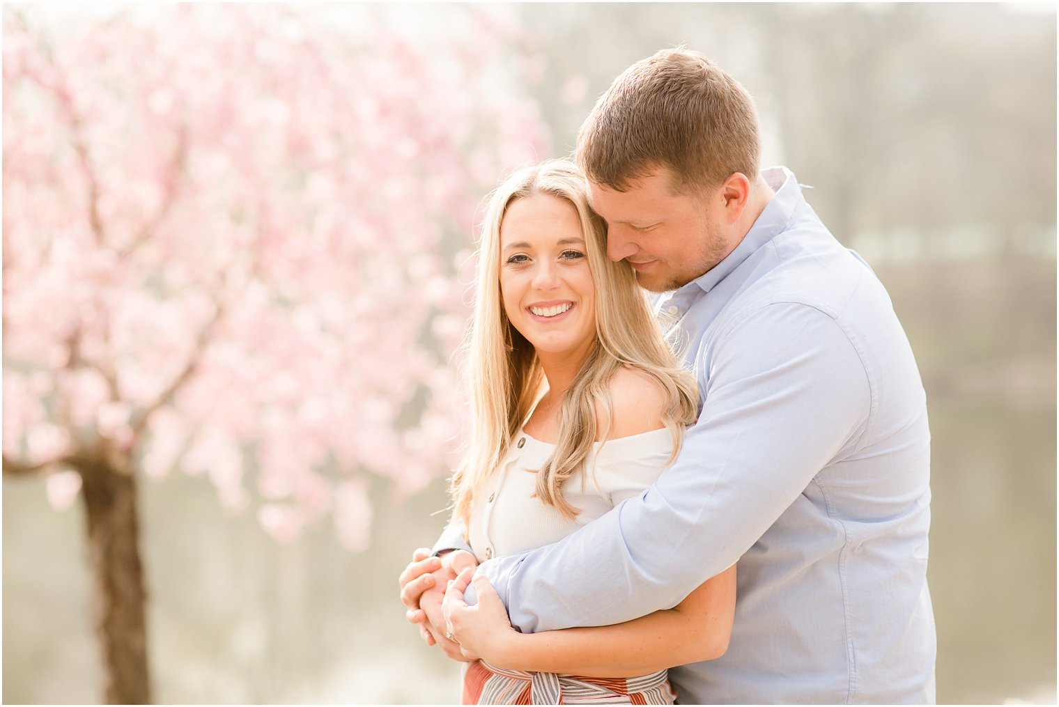 Spring Cherry Blossom Engagement session photos at Branch Brook Park by Idalia Photography