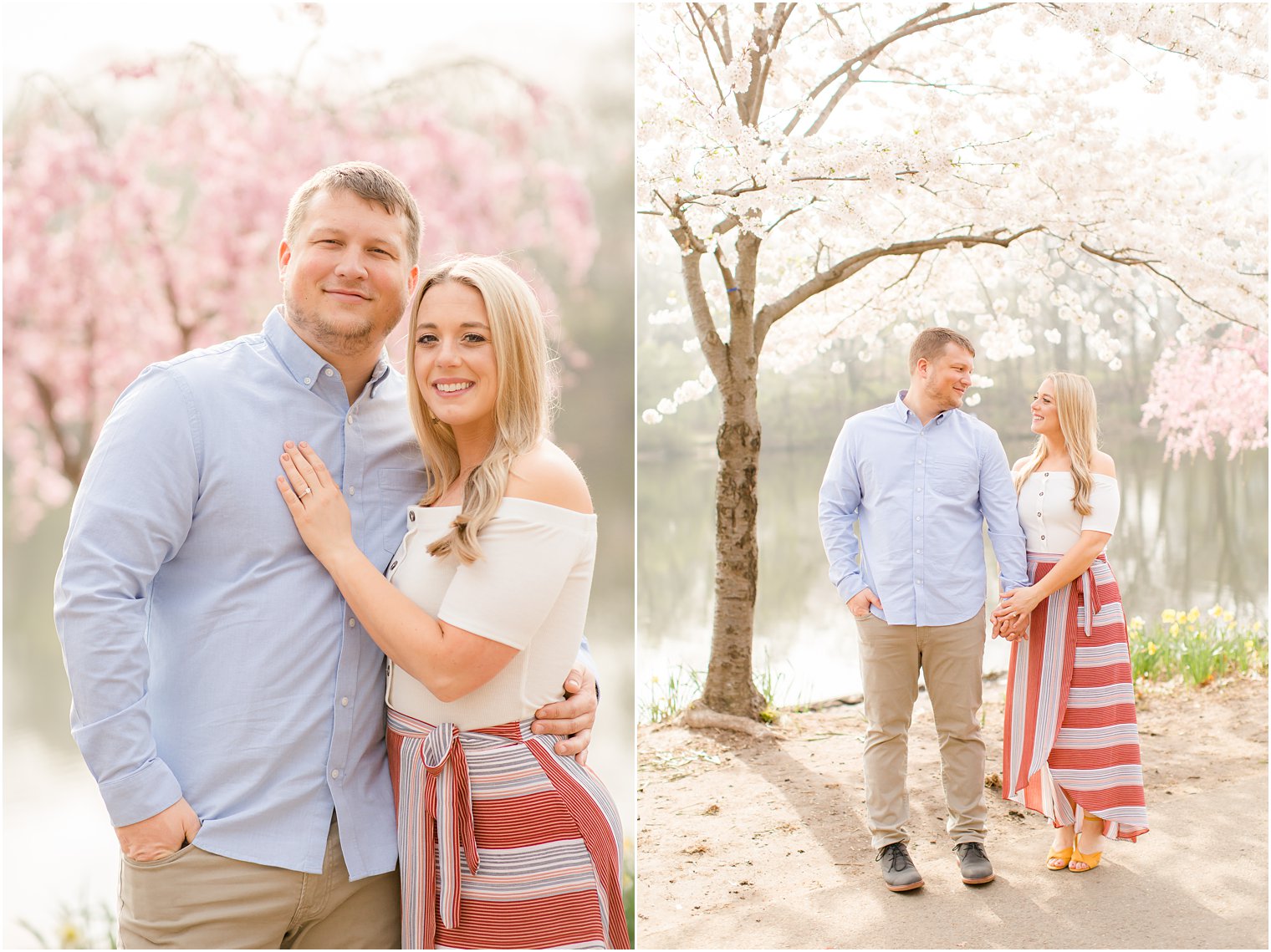 Spring Cherry Blossom Engagement session photos at Branch Brook Park by Idalia Photography