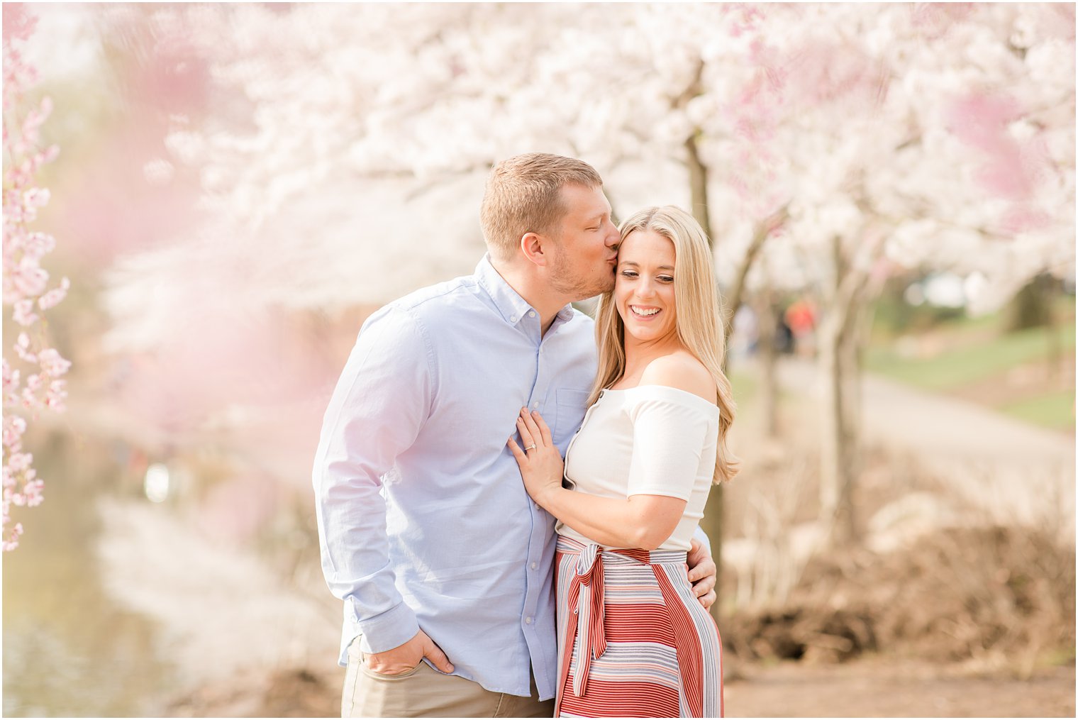 Spring Cherry Blossom Engagement session photos at Branch Brook Park by Idalia Photography