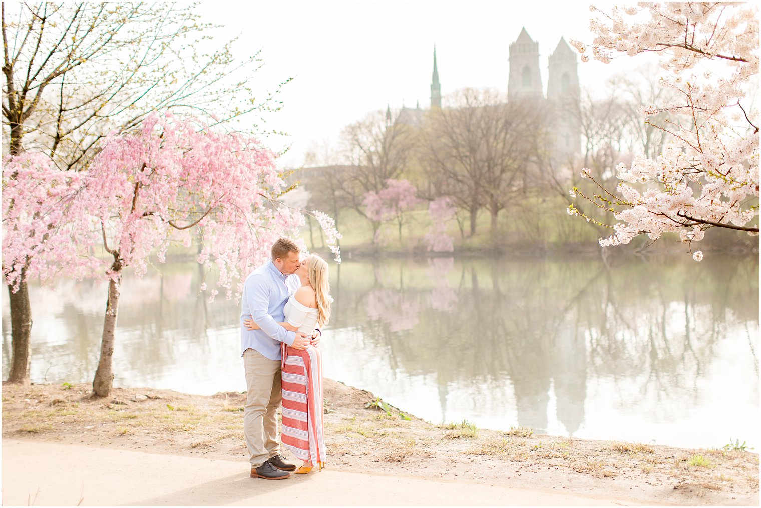 Spring Cherry Blossom Engagement session photos at Branch Brook Park by Idalia Photography