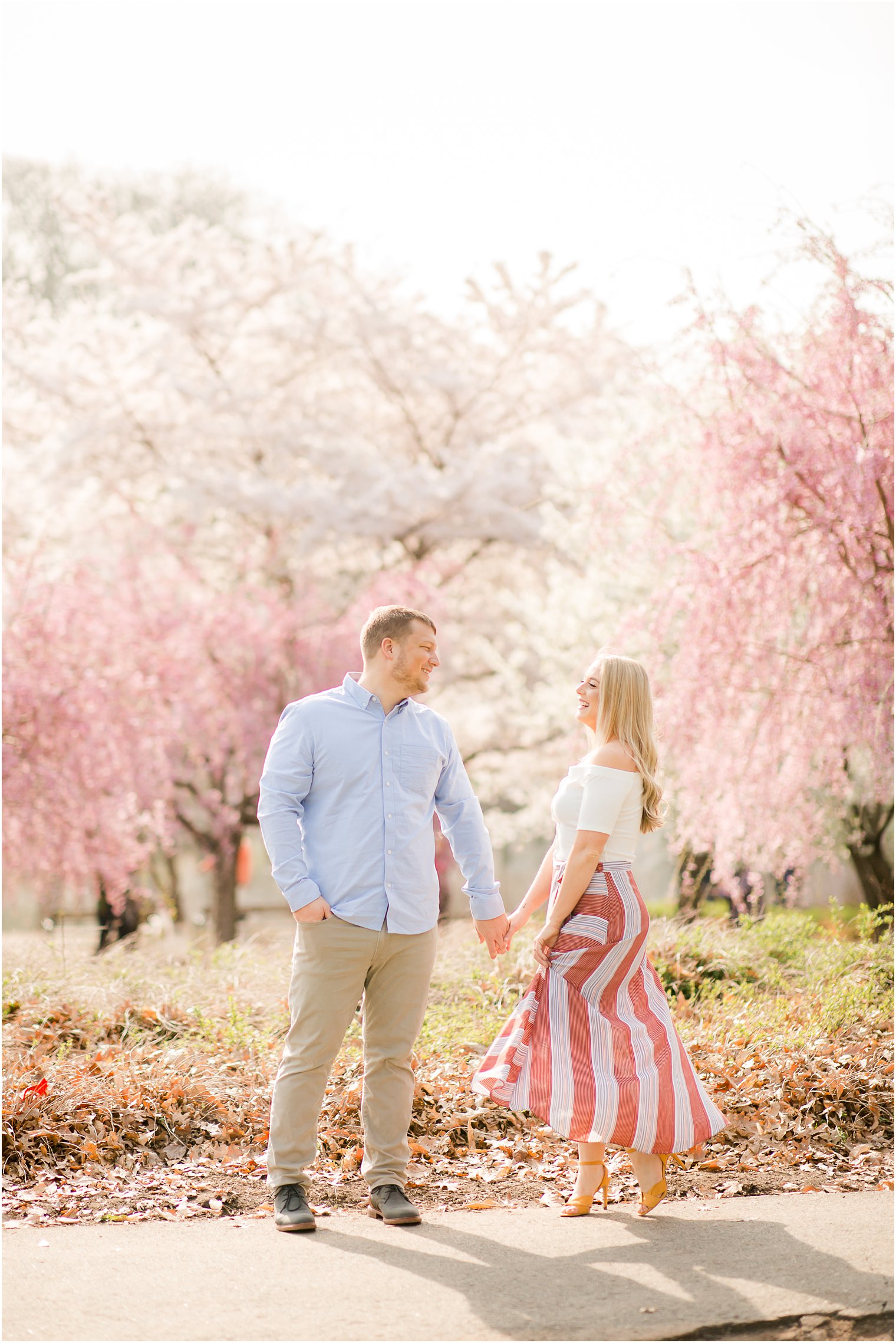 Spring Cherry Blossom Engagement session photos at Branch Brook Park by Idalia Photography