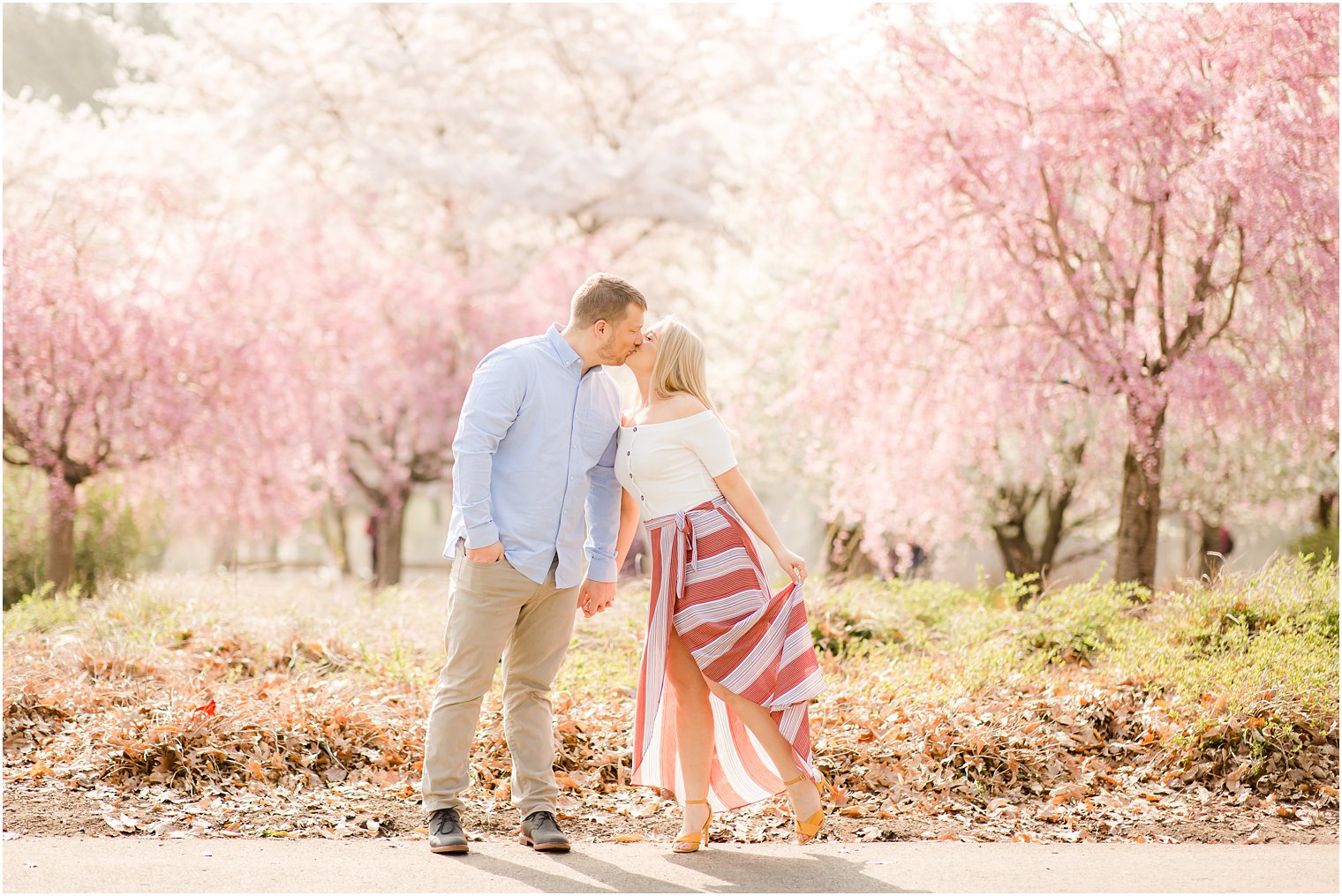 Spring Cherry Blossom Engagement session photos at Branch Brook Park by Idalia Photography