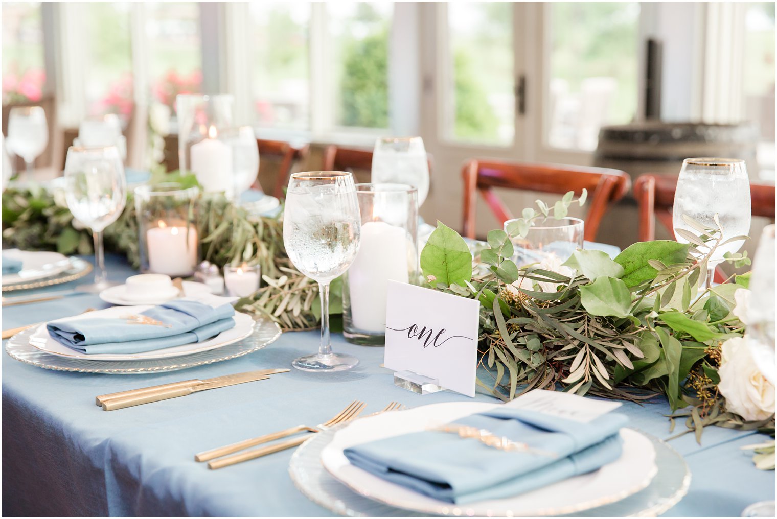 wedding reception table in Stone Tower Winery Wedding Photos by Idalia Photography