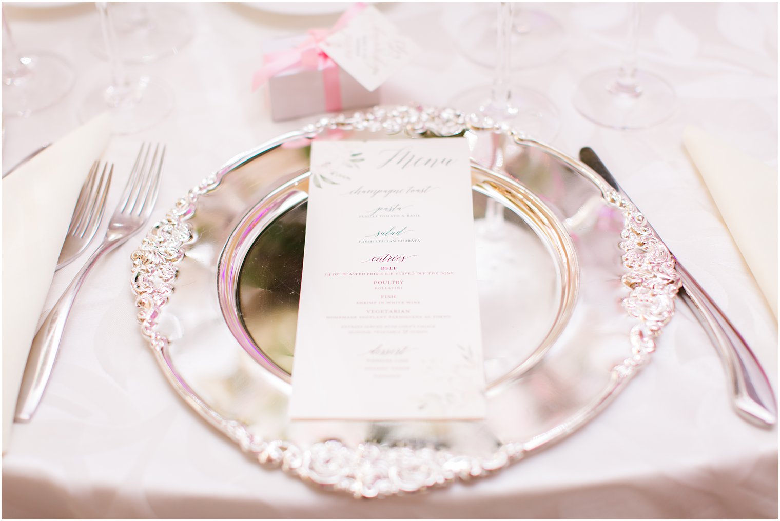 wedding menu at Westmount Country Club Wedding