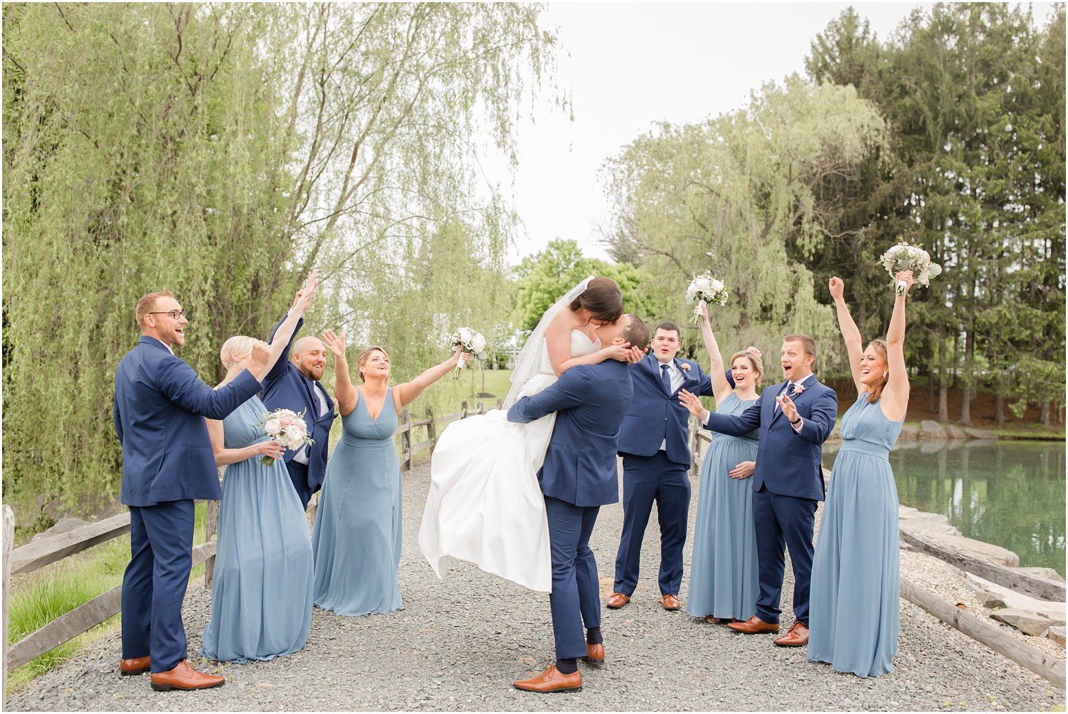 Fun bridal party photos at Windows on the Water at Frogbridge in Millstone NJ