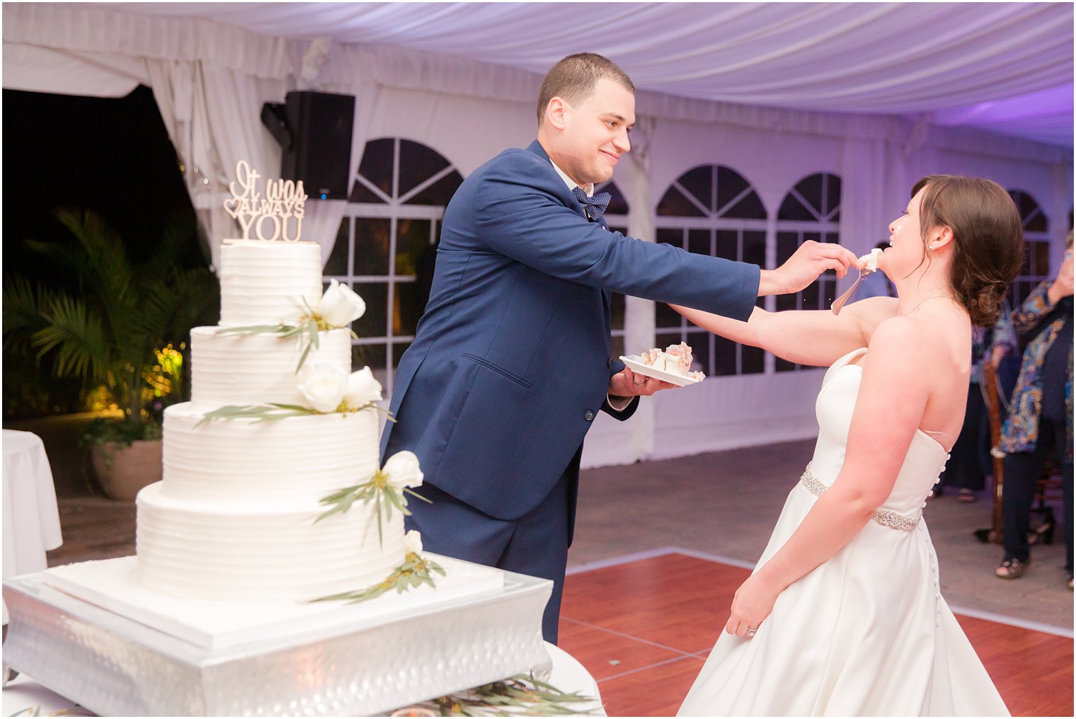 Wedding cake cutting at Windows on the Water at Frogbridge in Millstone NJ