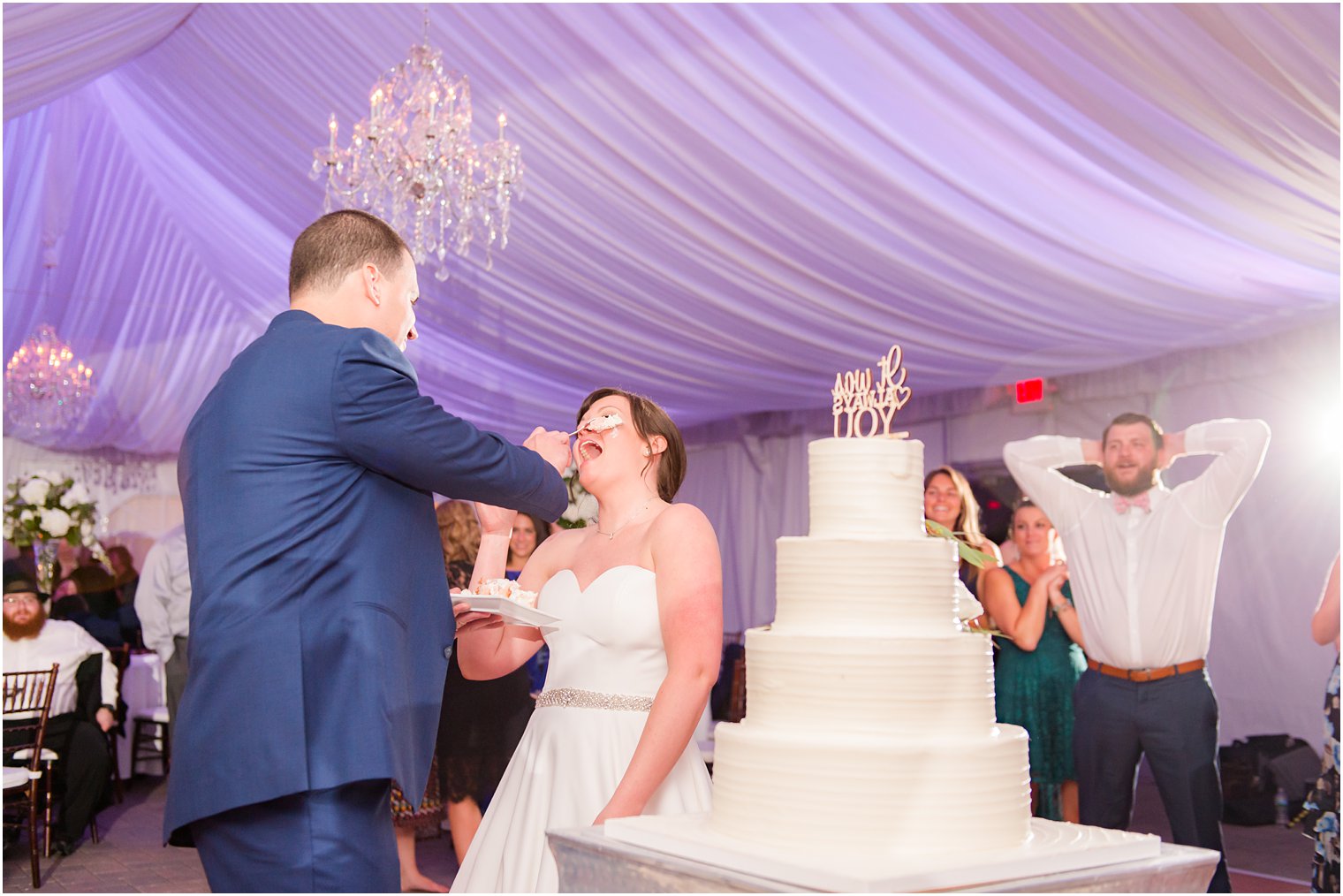 Wedding cake cutting at Windows on the Water at Frogbridge in Millstone NJ