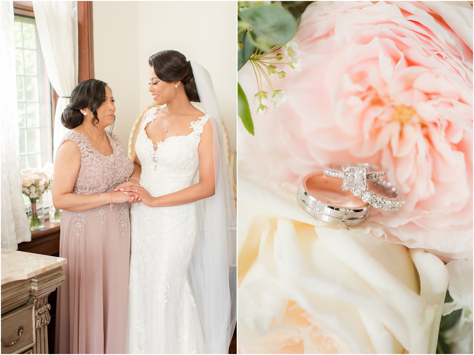 bride getting ready with mom in The Castle at Skylands Manor Wedding Photos by Idalia Photography