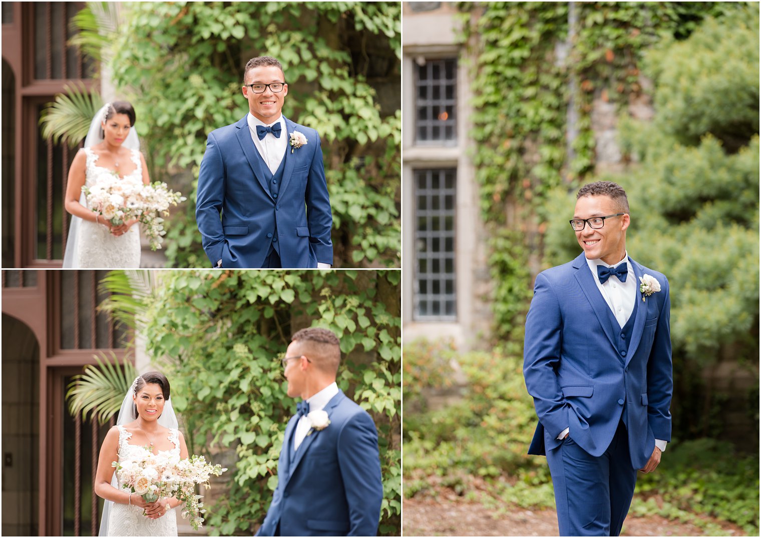 first look with bride in The Castle at Skylands Manor Wedding Photos by Idalia Photography