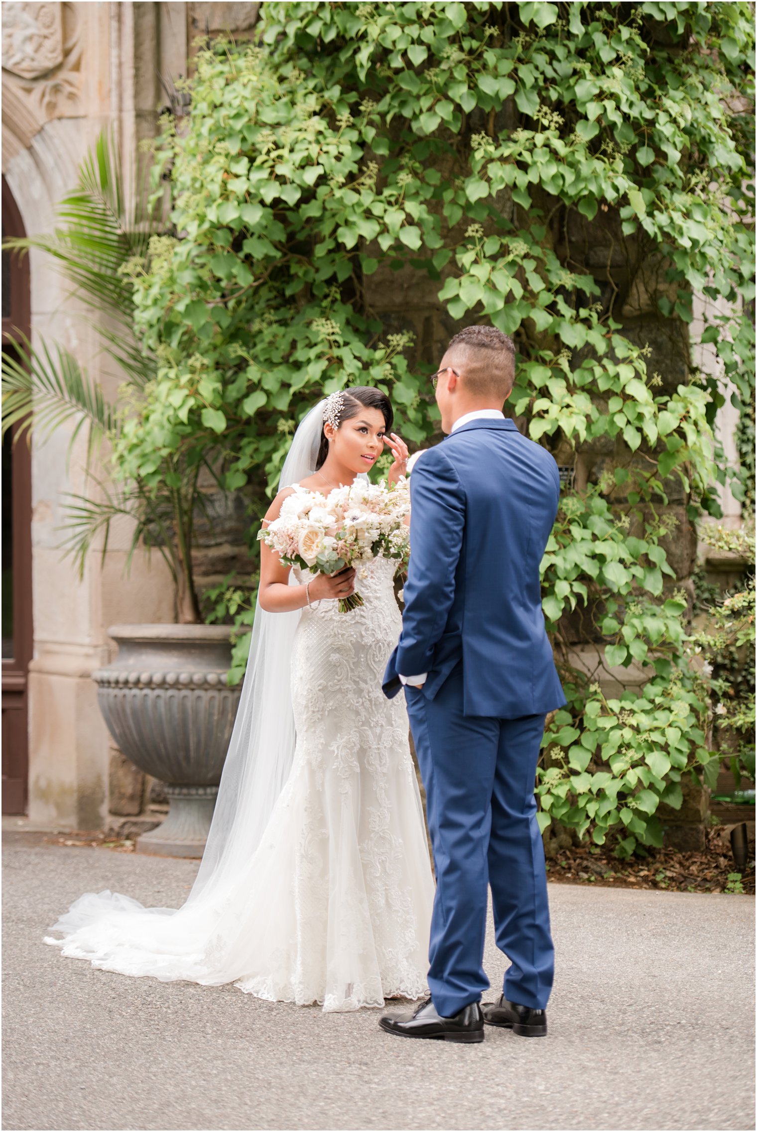 bride crying after first look | The Castle at Skylands Manor Wedding Photos by Idalia Photography