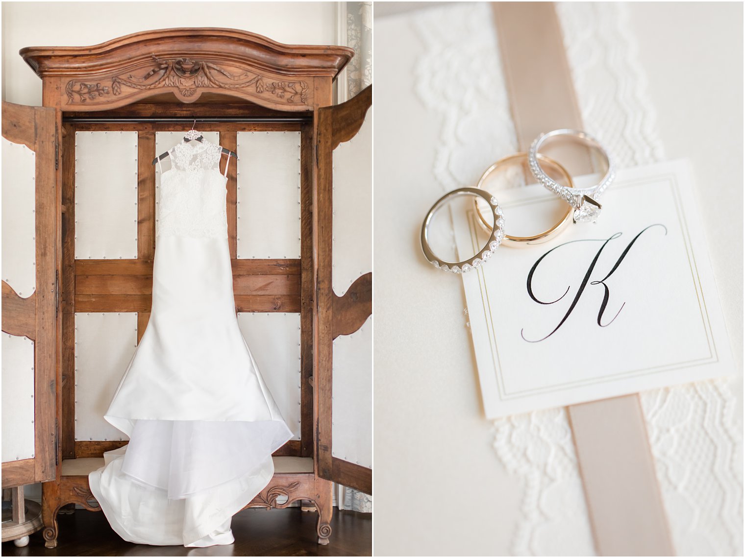 Wedding dress and invitation at Park Chateau Estate bridal suite