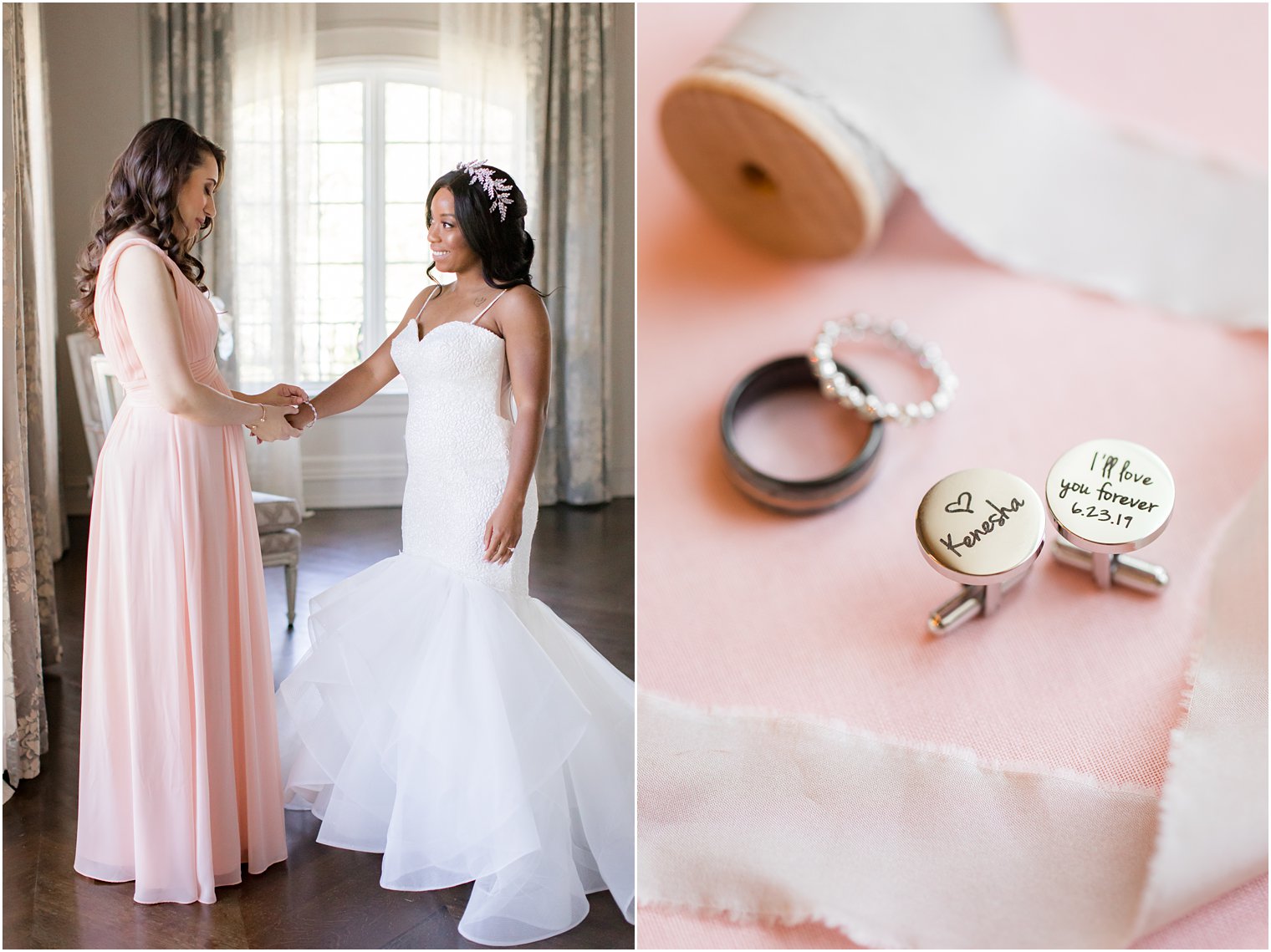 Bride getting ready with maid of honor at Park Chateau Estate Wedding