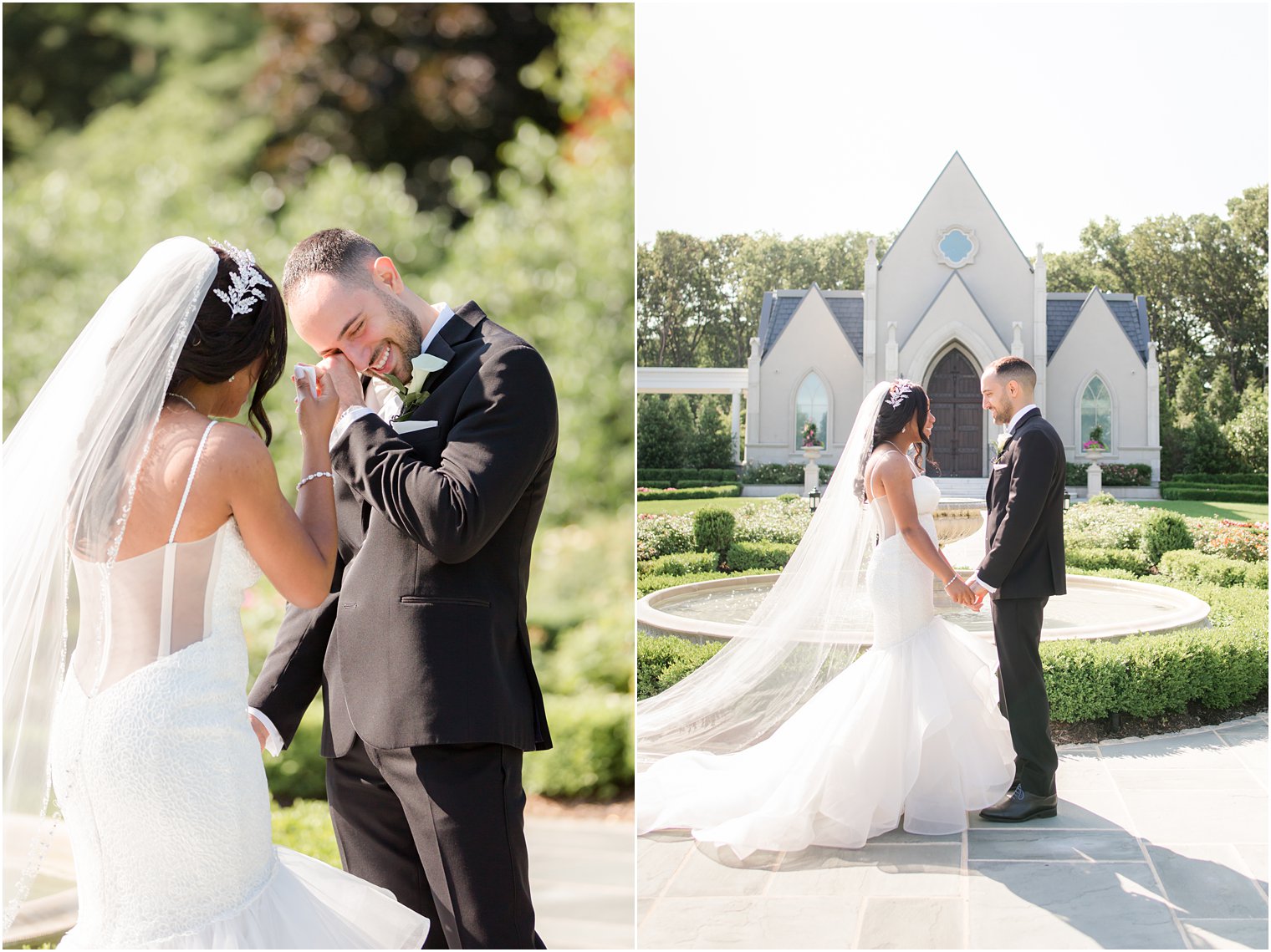 Groom crying after first look