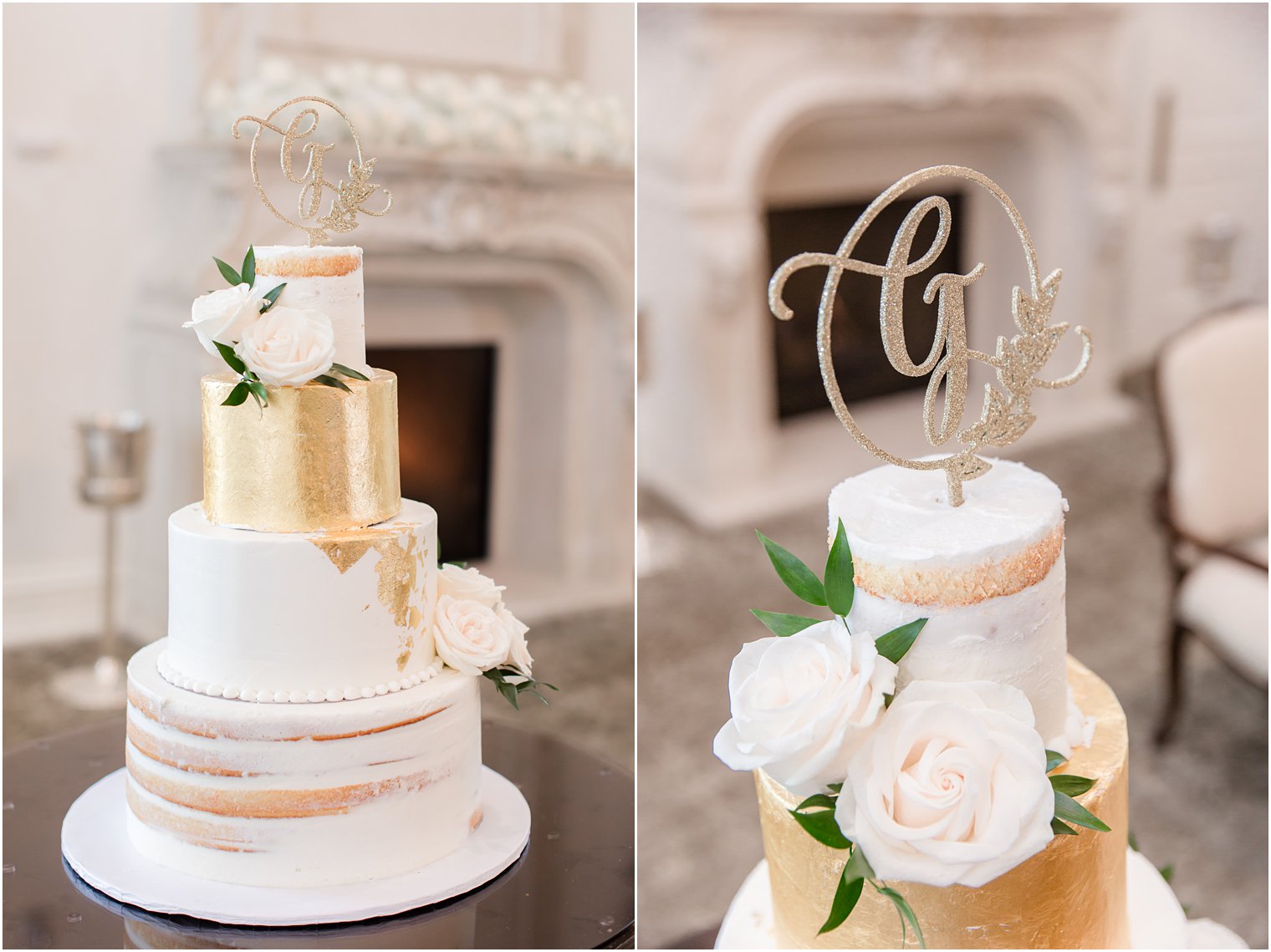 Elegant wedding cake with gold trim