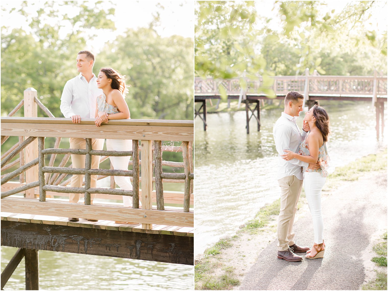 Engaged couple on a bridge in Spring Lake NJ by Spring Lake Wedding Photographer